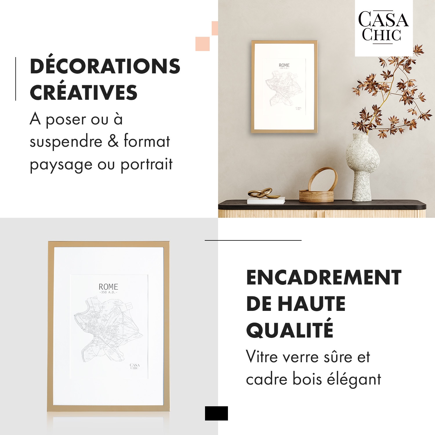 Berwick Cadre photo rectangulaire DIN A4 cm Photos Passepartout Verre Or Antique Métallisé