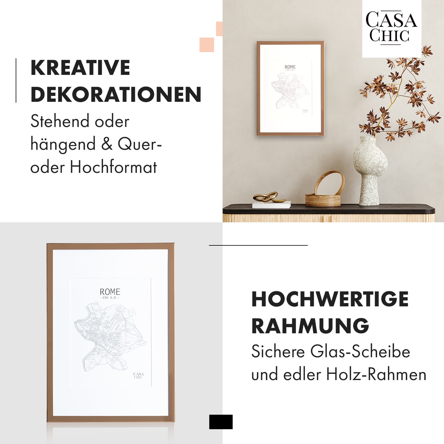 Berwick Bilderrahmen rechteckig DIN A4 cm Fotos Passepartout Glas Kupfer-Metallic