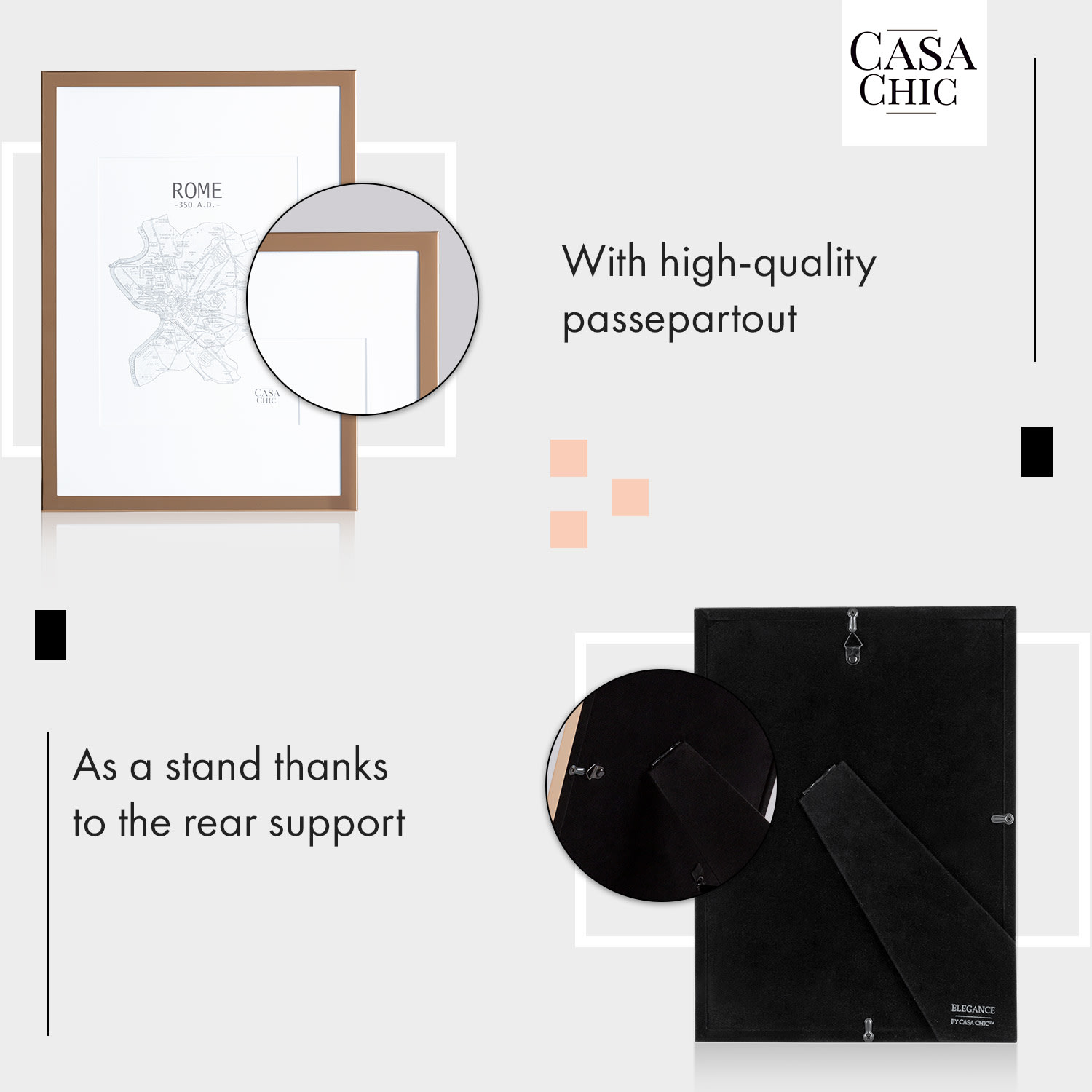 Berwick fotolijst rechthoekig DIN A4 foto's passe-partout glas Koper Metallic