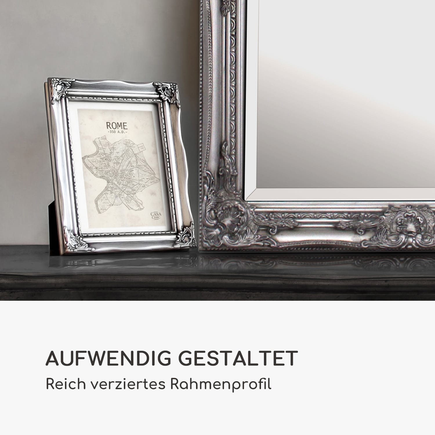 Regent Bilderrahmen rechteckig 17 x 12 cm Fotos Passepartout   Glas Rokoko Silber