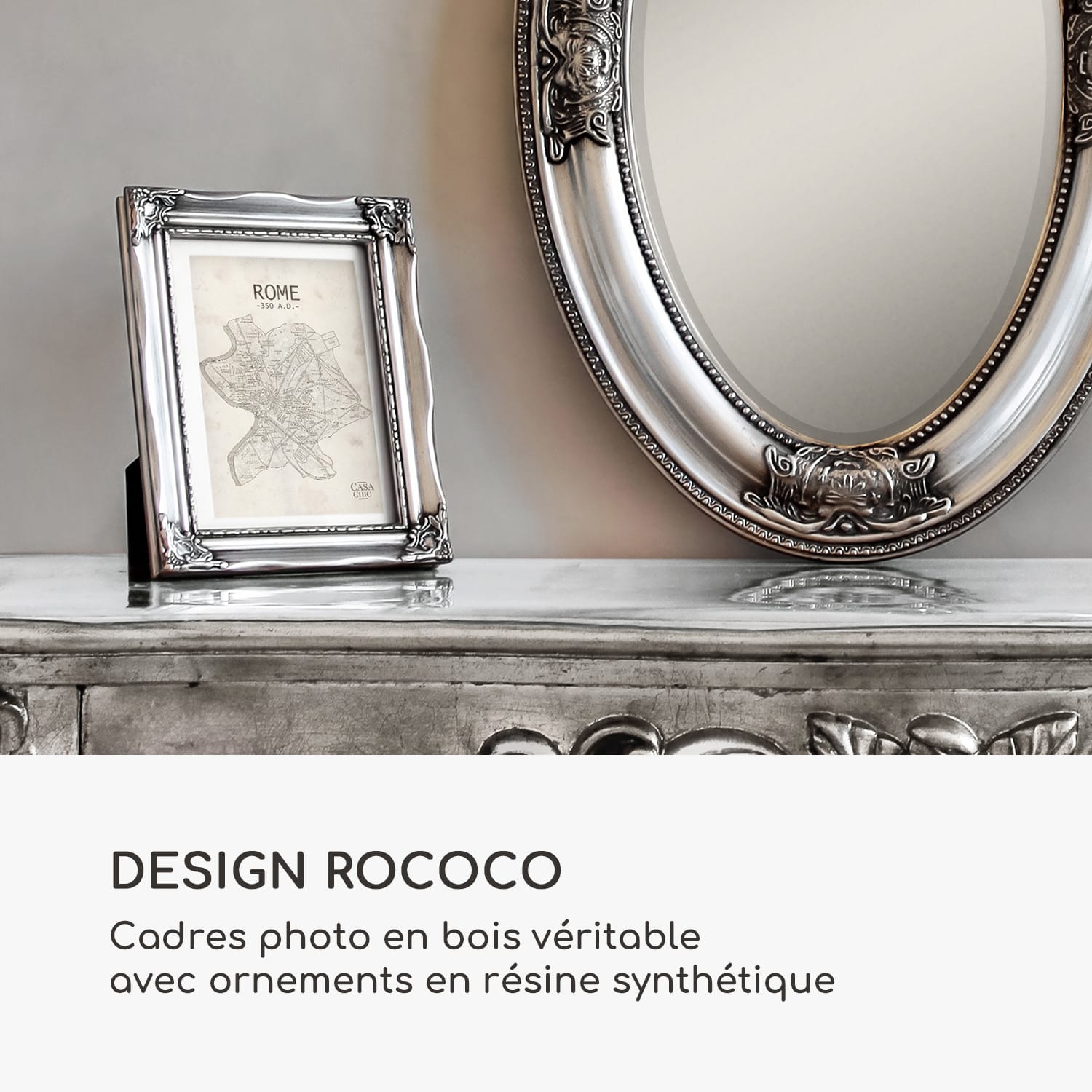 Regent cadre photo rectangulaire 17 x 12 cm photos passe-partout verre rococo Argent