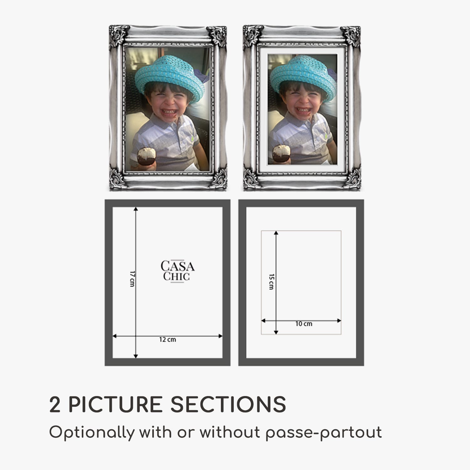 Regent, рамка за картина, правоъгълна, 17 × 12 cm снимки, паспарту, стъкло, рококо 