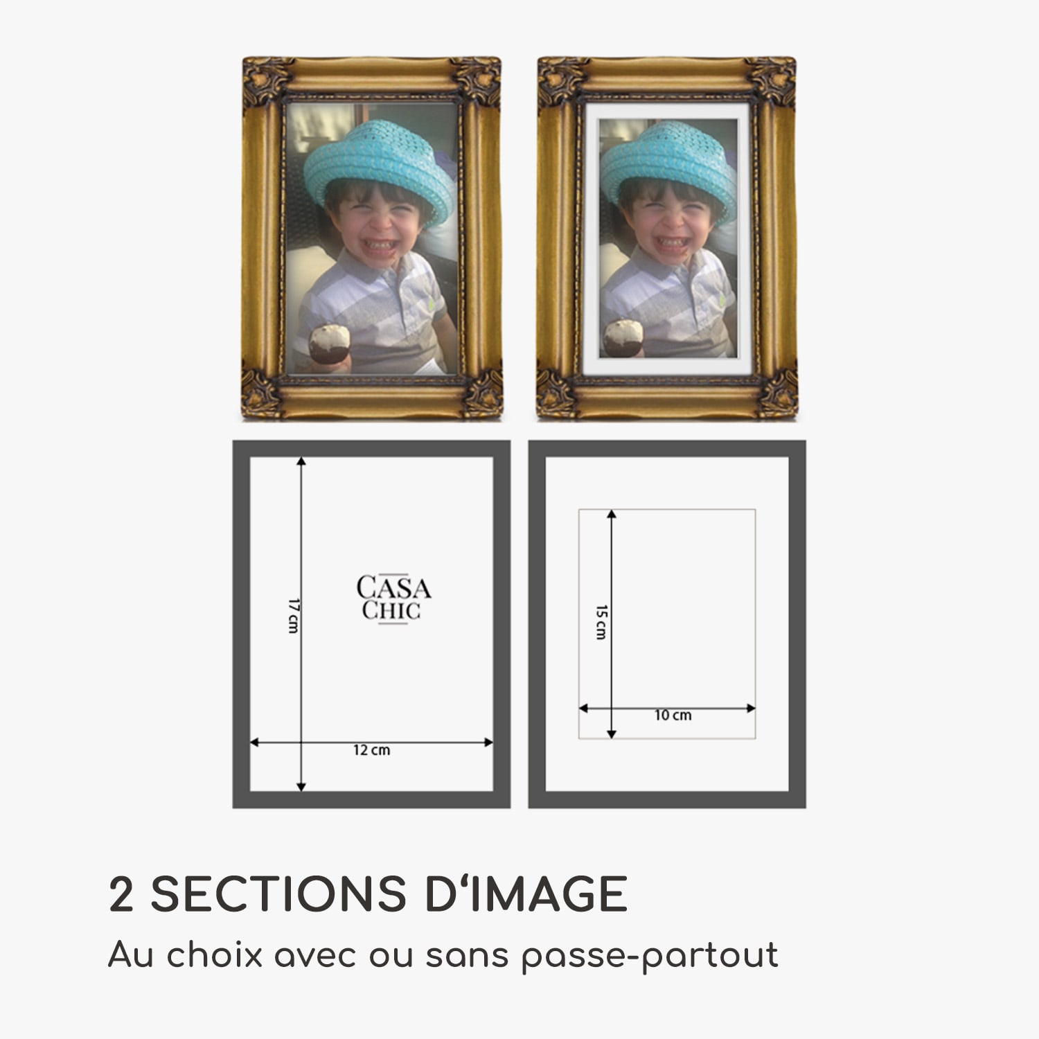 Regent cadre photo rectangulaire 17 x 12 cm photos passe-partout verre rococo 