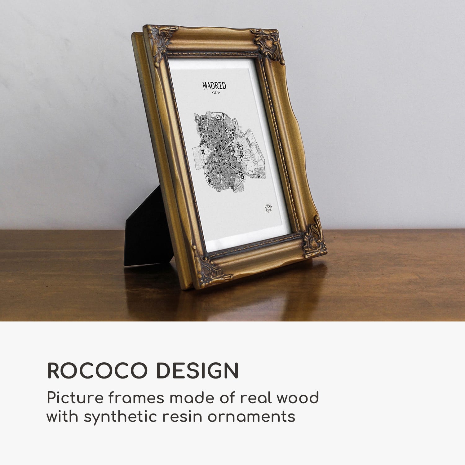 Regent, okvir za slike, pravokoten, 17 × 12 cm fotografije, nosilec, steklo, rokoko 