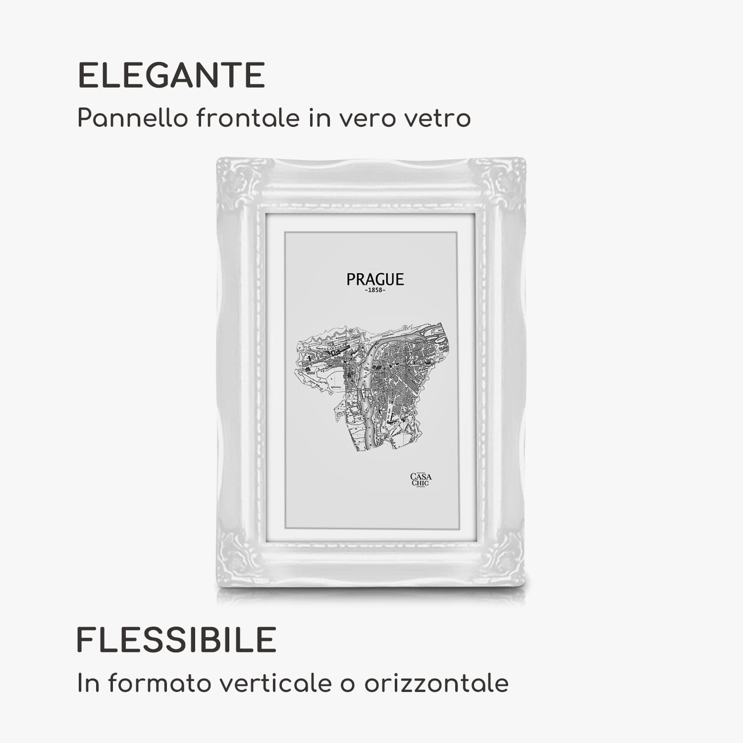 Regent - Cornice rettangolare, 17 x 12 cm, foto, passepartout, vetro, rococò Bianco