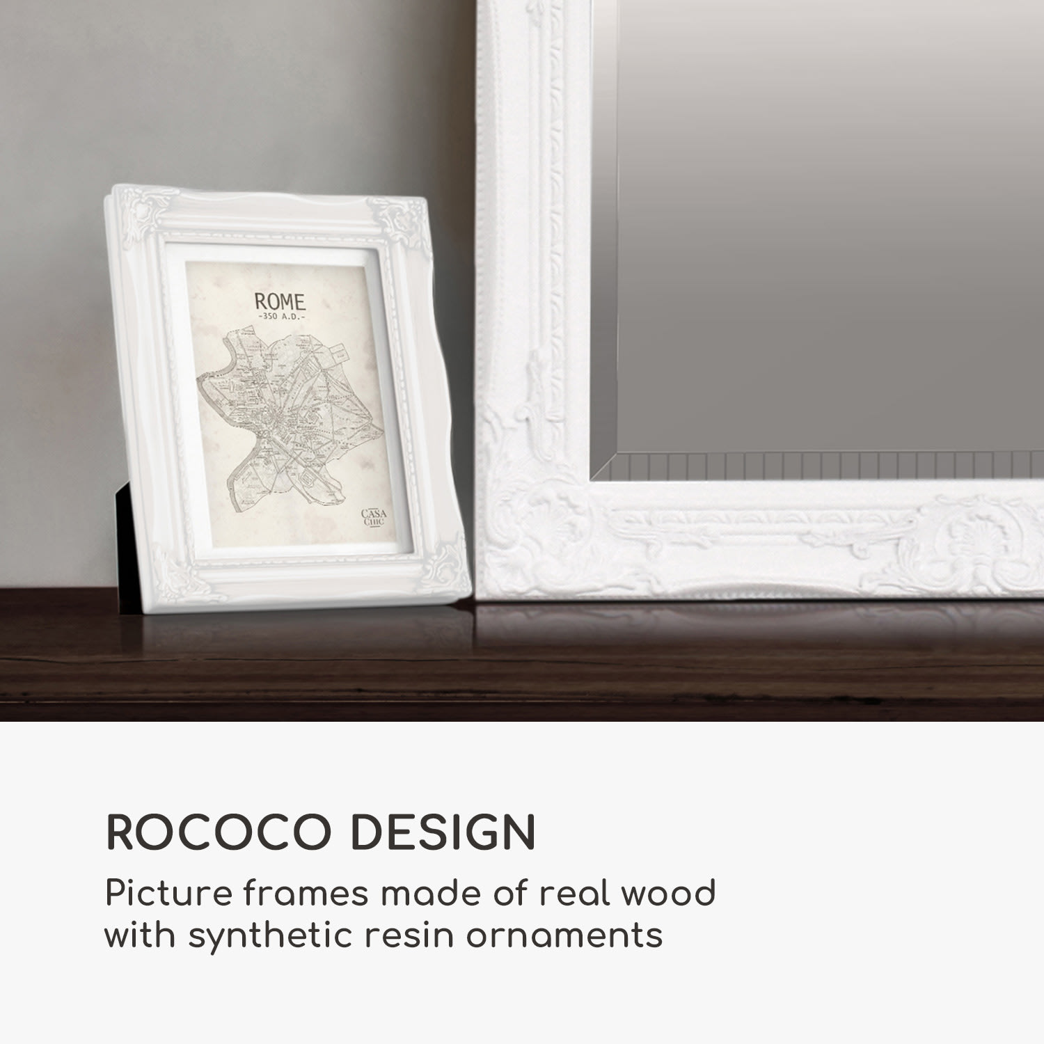 Regent, okvir za slike, pravokutni, fotografije 17 × 12 cm, nosač, staklo, rokoko Bijela