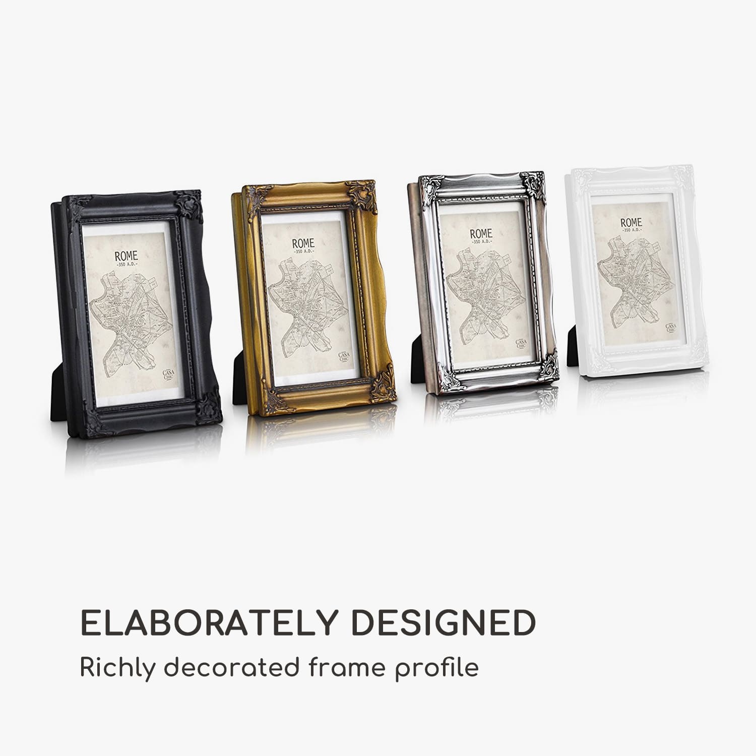 Regent, okvir za slike, pravokutni, fotografije 17 × 12 cm, nosač, staklo, rokoko Bijela