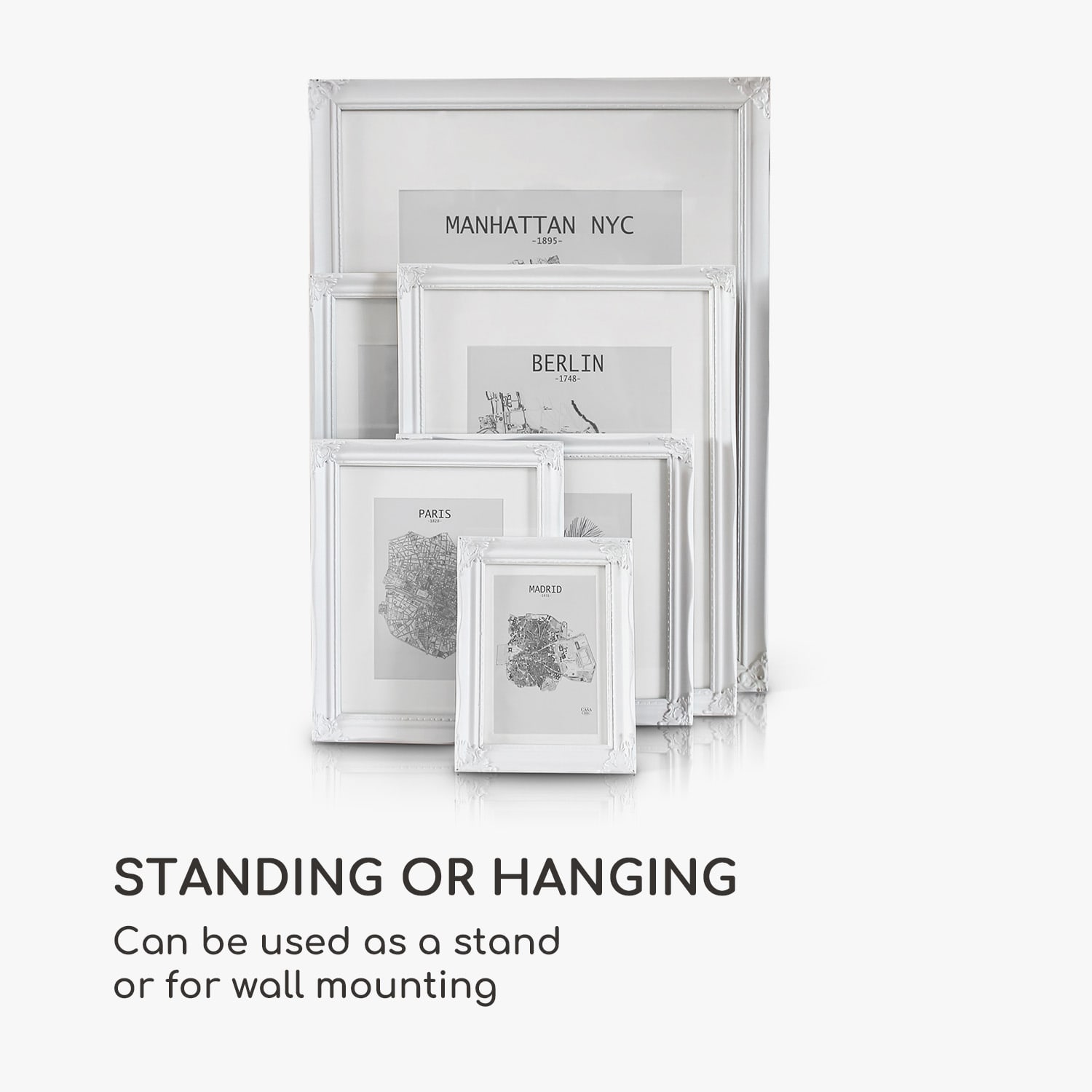 Regent, okvir za slike, pravokutni, fotografije 17 × 12 cm, nosač, staklo, rokoko Bijela