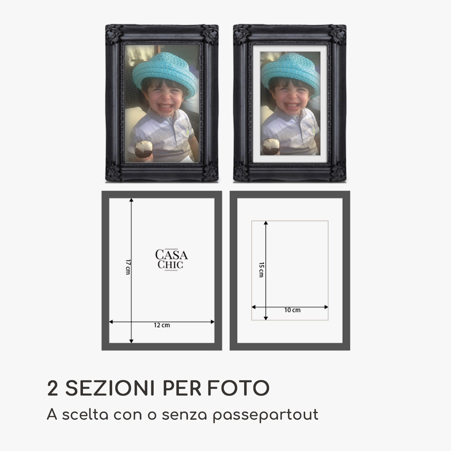 Regent - Cornice rettangolare, 17 x 12 cm, foto, passepartout, vetro, rococò 