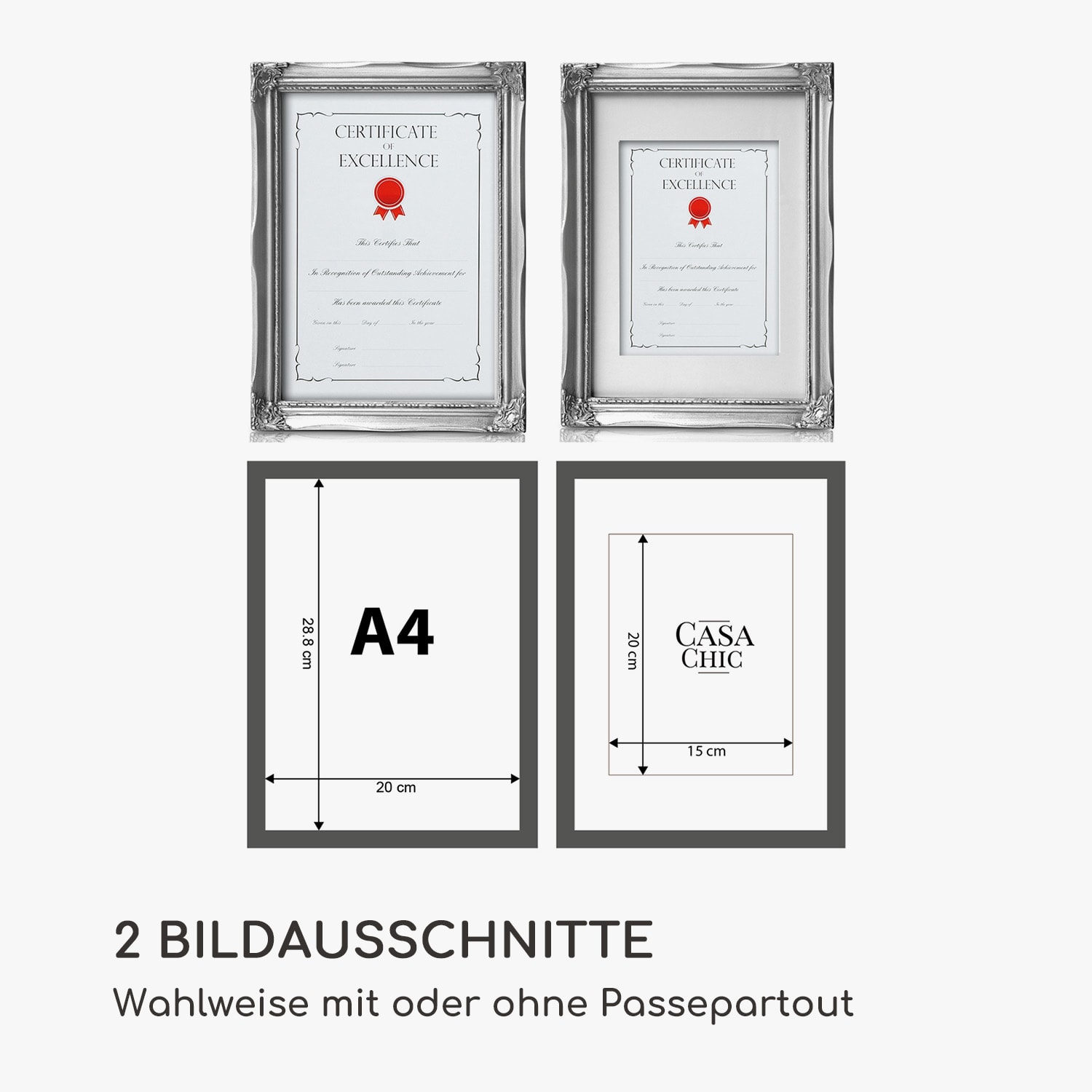 Regent Bilderrahmen rechteckig A4 Fotos Passepartout   Glas Rokoko 