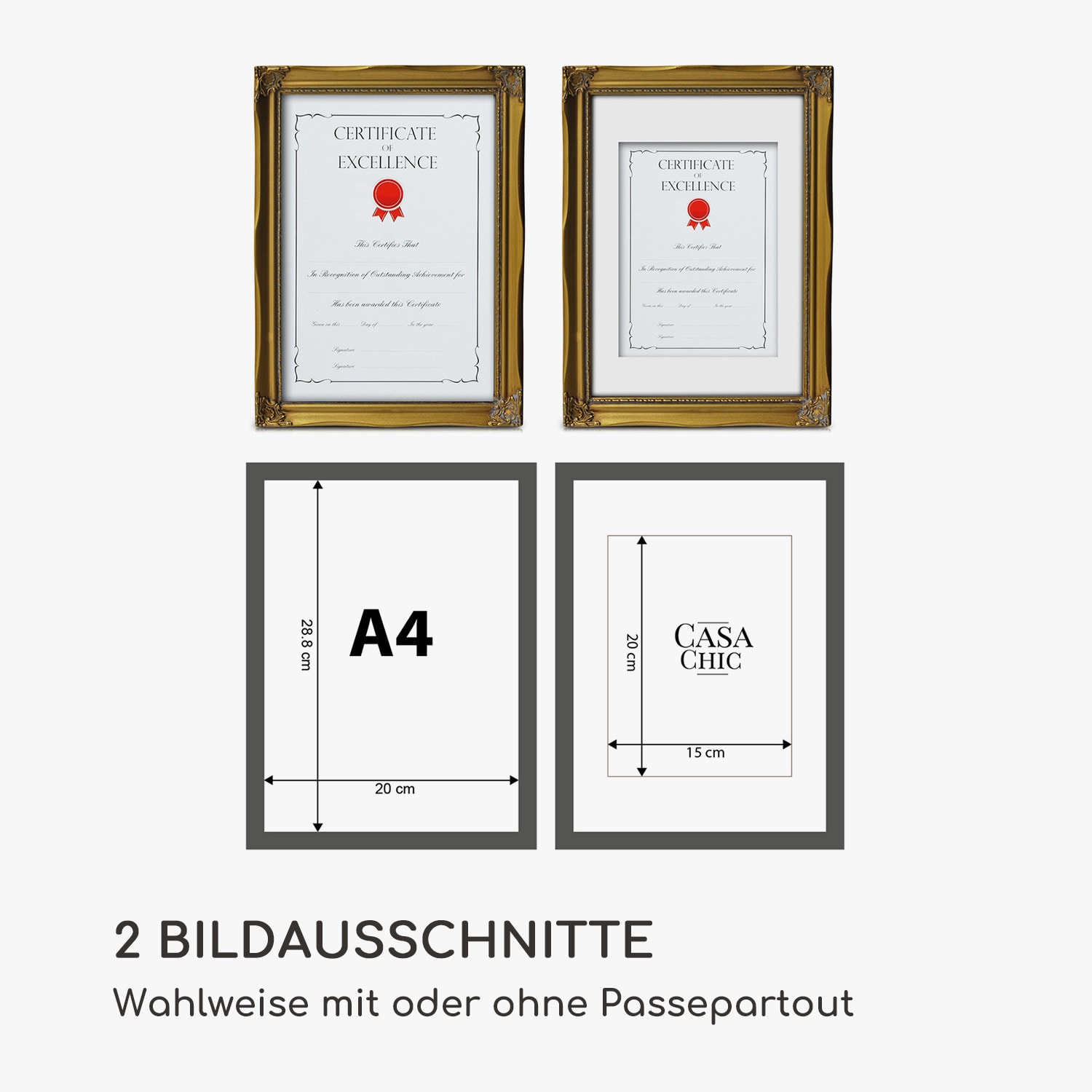 Regent Bilderrahmen rechteckig A4 Fotos Passepartout   Glas Rokoko 