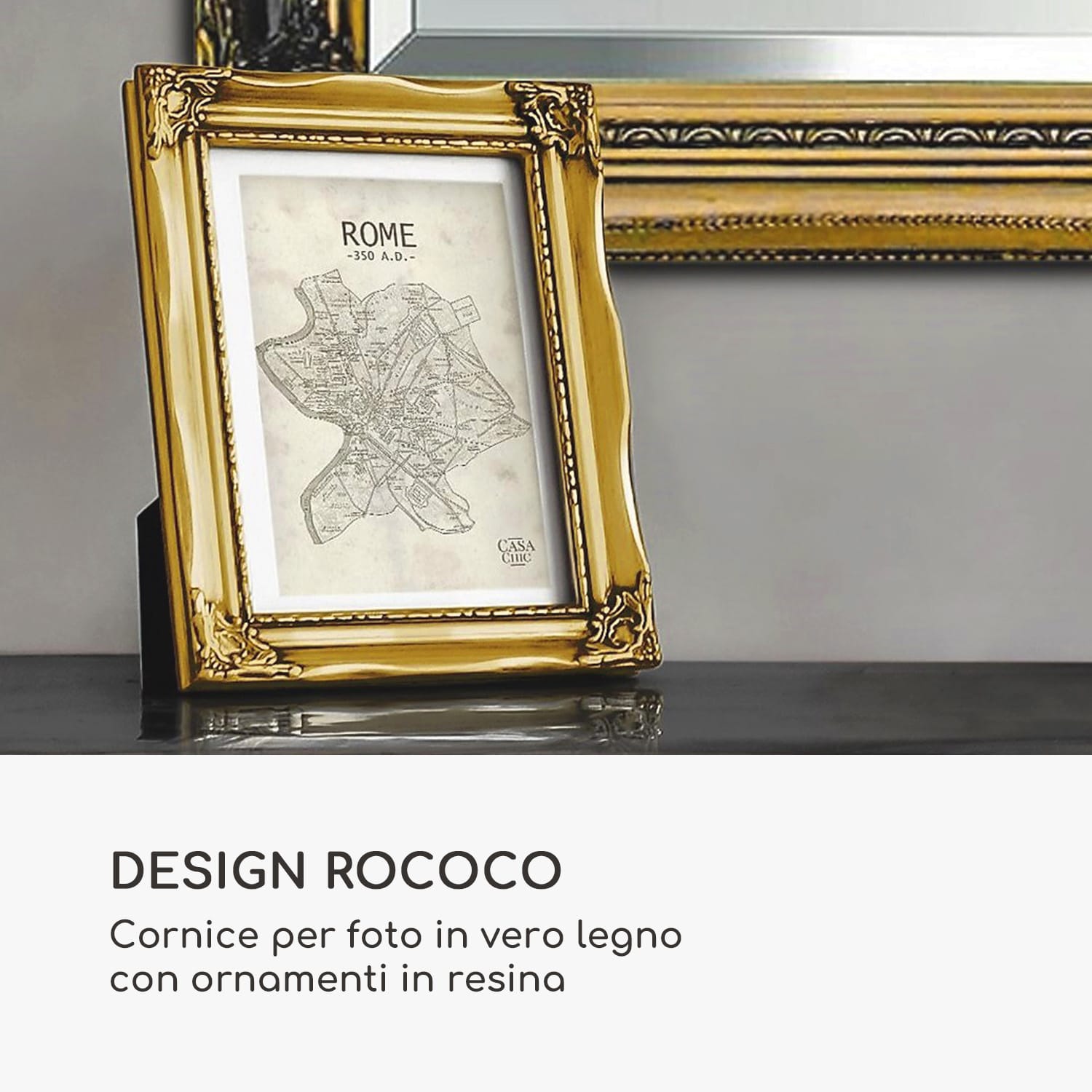 Regent - Cornice rettangolare, A4, foto, passepartout, vetro, rococò 