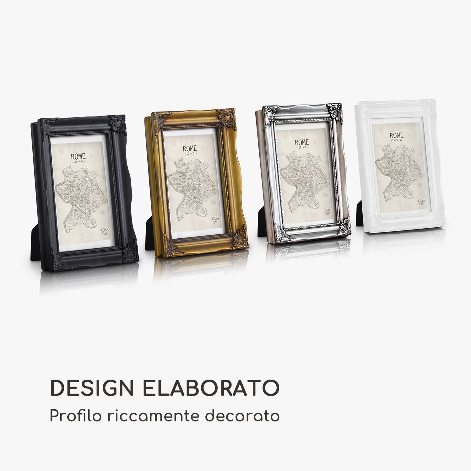 Regent - Cornice rettangolare, A4, foto, passepartout, vetro, rococò 