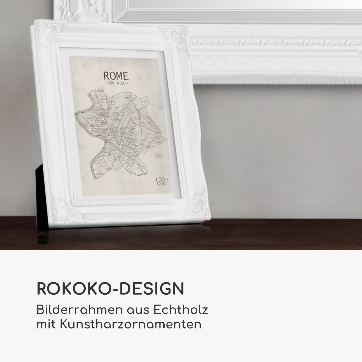 Regent Bilderrahmen rechteckig A4 Fotos Passepartout   Glas Rokoko Weiß