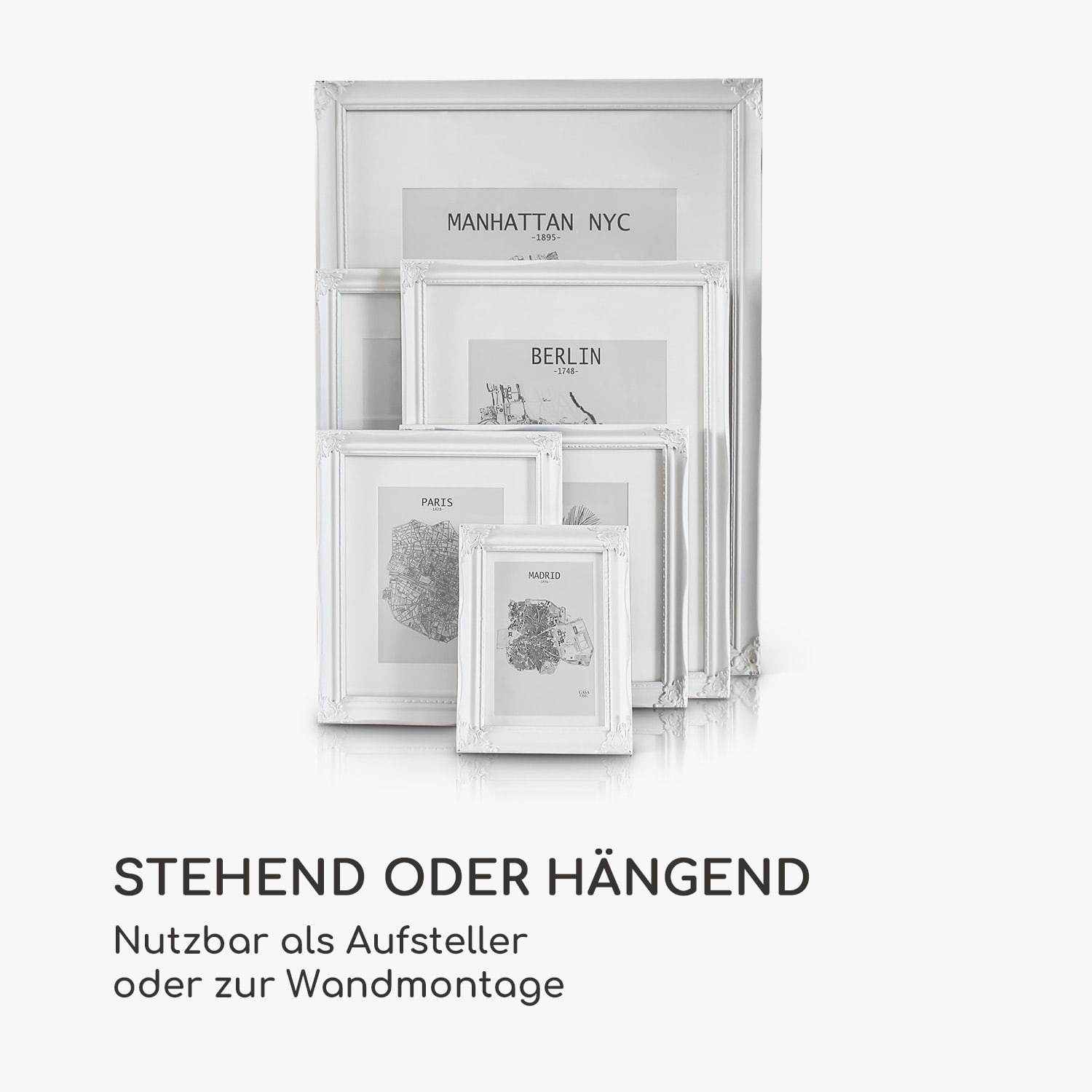 Regent Bilderrahmen rechteckig A4 Fotos Passepartout   Glas Rokoko Weiß