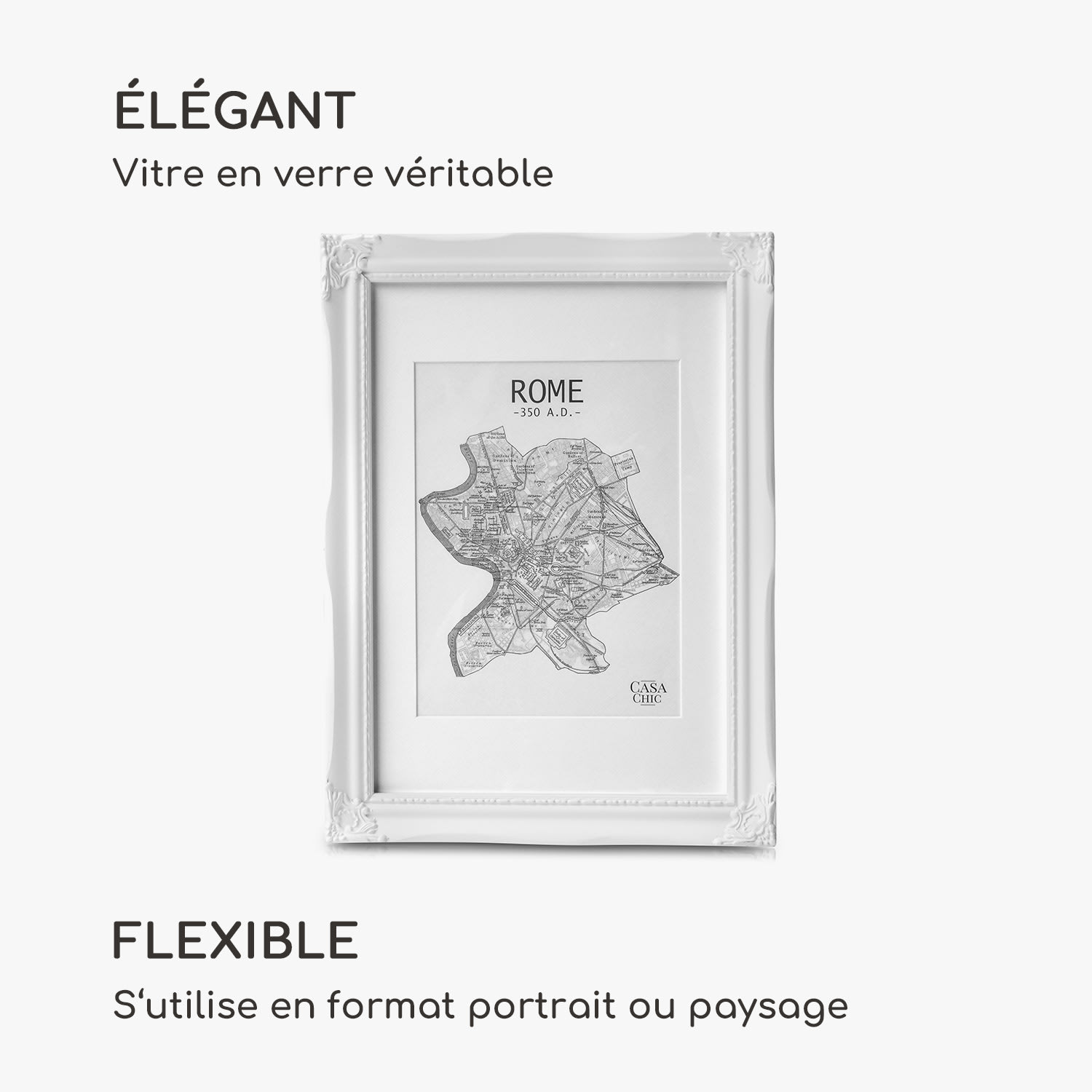 Regent cadre photo rectangulaire A4 photos passe-partout verre rococo Blanc