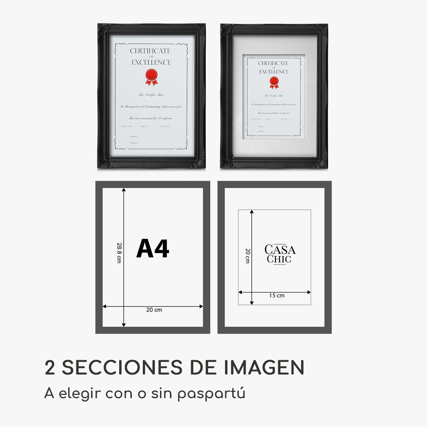 Marco de fotos Regent Rectangular A4 Fotos Paspartú Cristal Rococó 