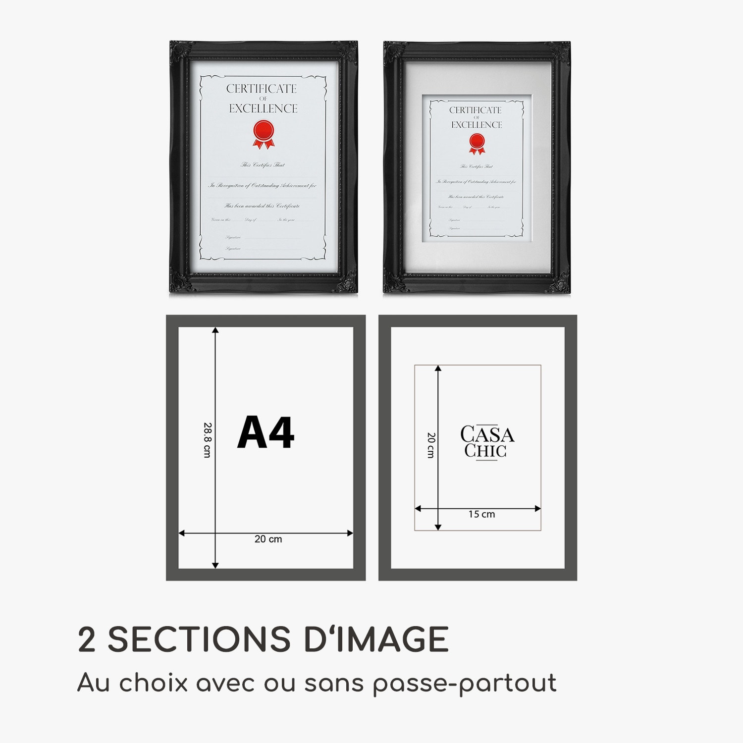 Regent cadre photo rectangulaire A4 photos passe-partout verre rococo 