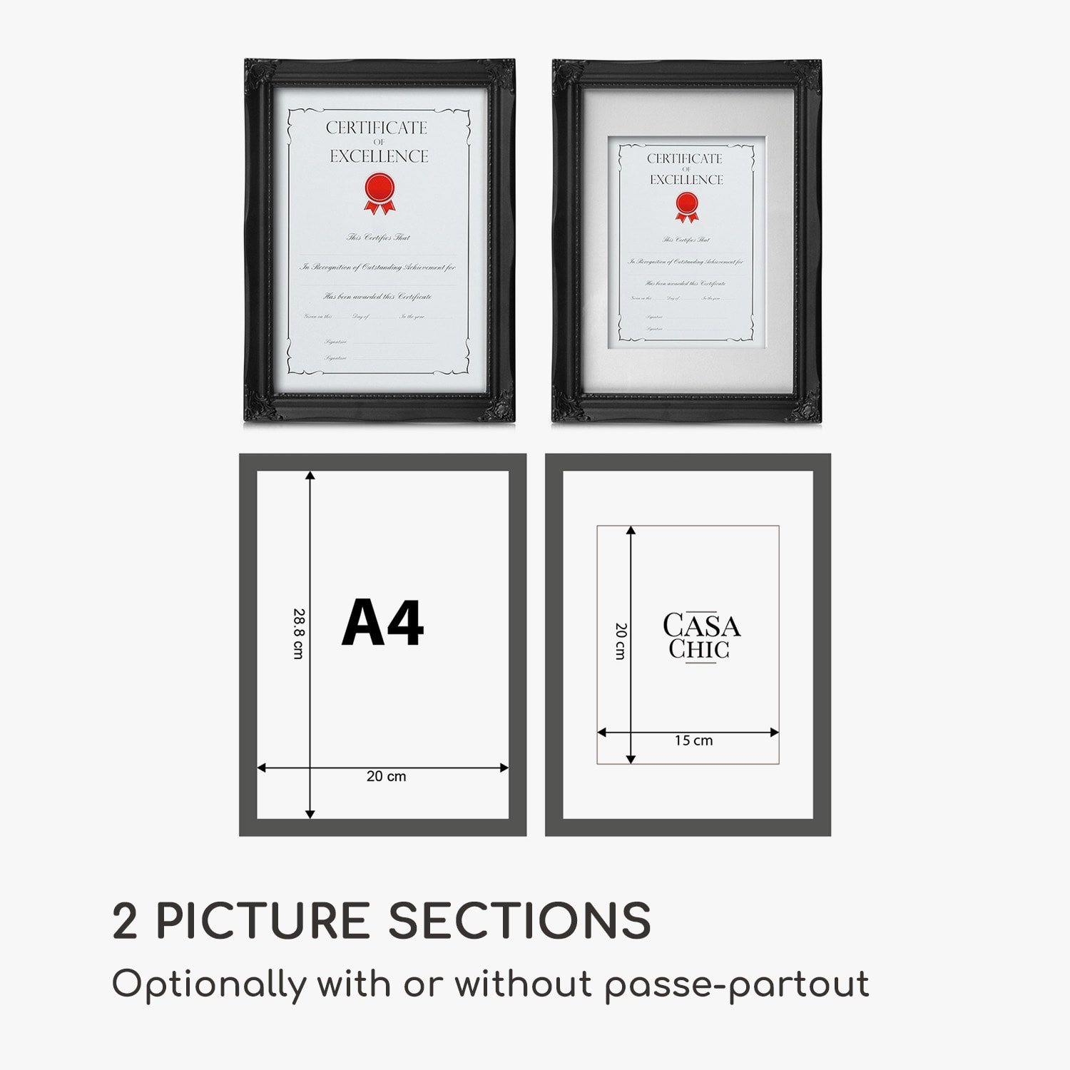 Regent, okvir za slike, pravokoten, A4 fotografije, paspartu, steklo, rokoko 