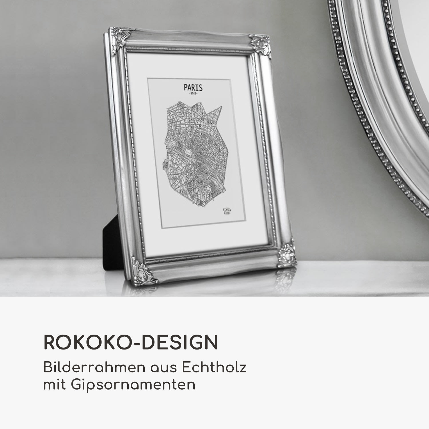 Regent Bilderrahmen rechteckig 25 x 20 cm Fotos Passepartout Glas Rokoko Silber