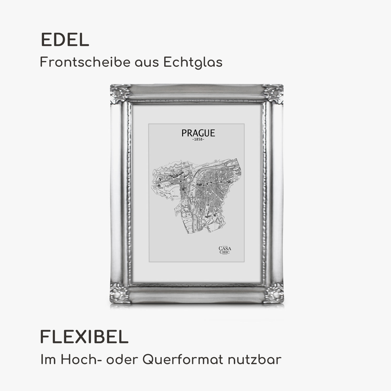 Regent Bilderrahmen rechteckig 25 x 20 cm Fotos Passepartout Glas Rokoko Silber