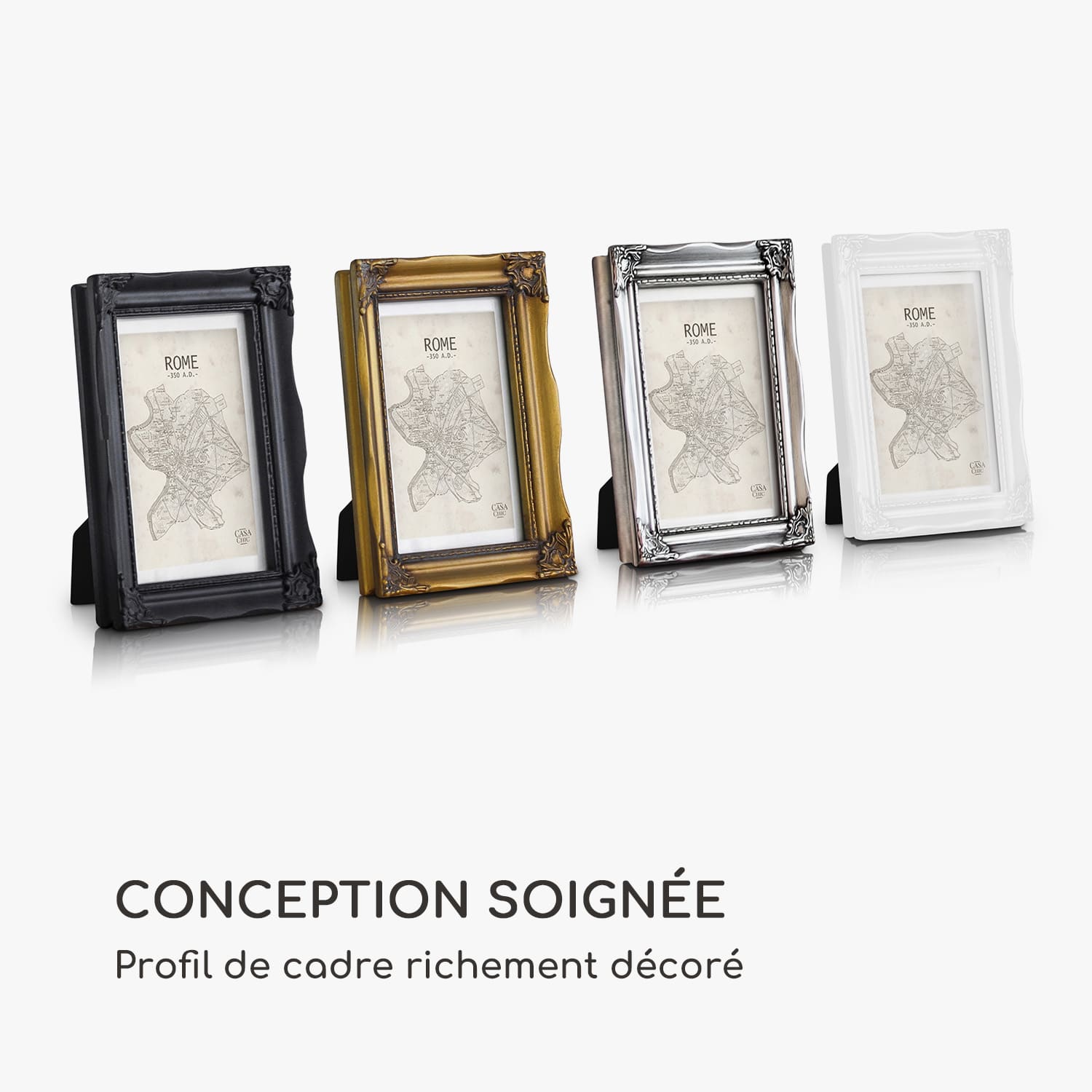 Regent cadre photo rectangulaire 25 x 20 cm photos passe-partout verre rococo Argent
