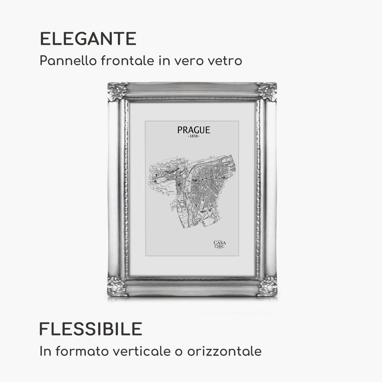 Regent - Cornice rettangolare, 25 x 20 cm, foto, passepartout, vetro, rococò Argento