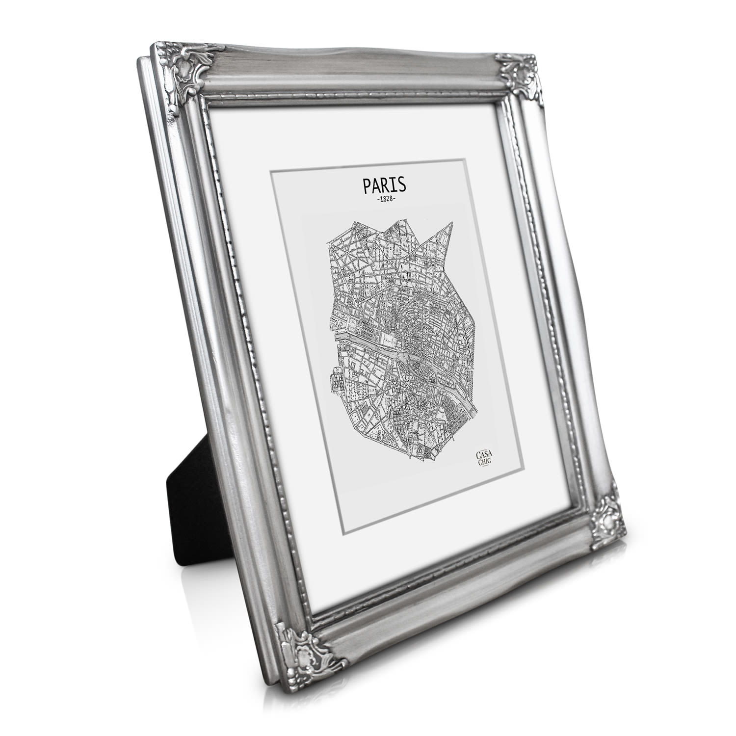 Regent Bilderrahmen rechteckig 25 x 20 cm Fotos Passepartout Glas Rokoko Silber
