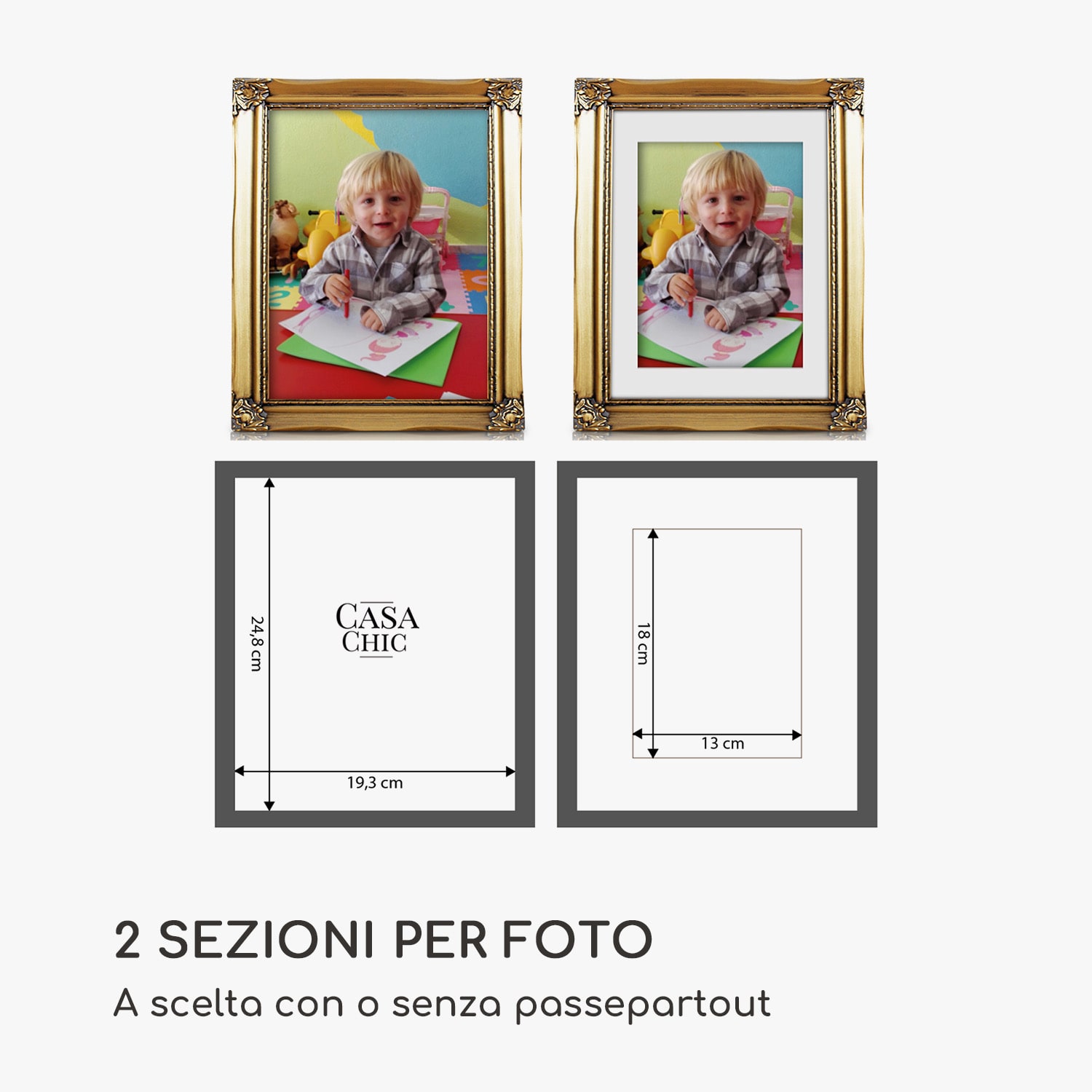 Regent - Cornice rettangolare, 25 x 20 cm, foto, passepartout, vetro, rococò 