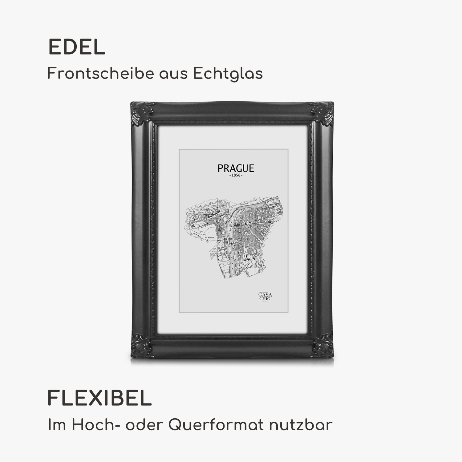 Regent Bilderrahmen rechteckig 25 x 20 cm Fotos Passepartout Glas Rokoko Schwarz