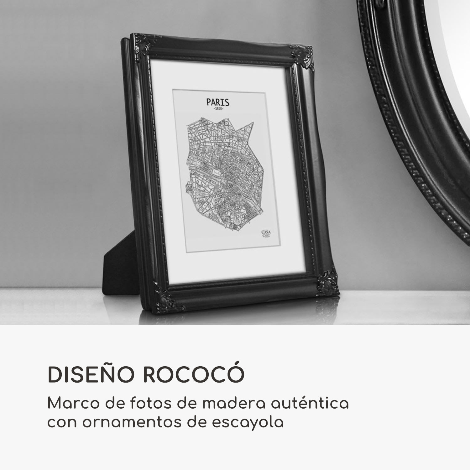 Marco de fotos Regent Rectangular 25 x 20 cm Fotos Paspartú Cristal Rococó Negro