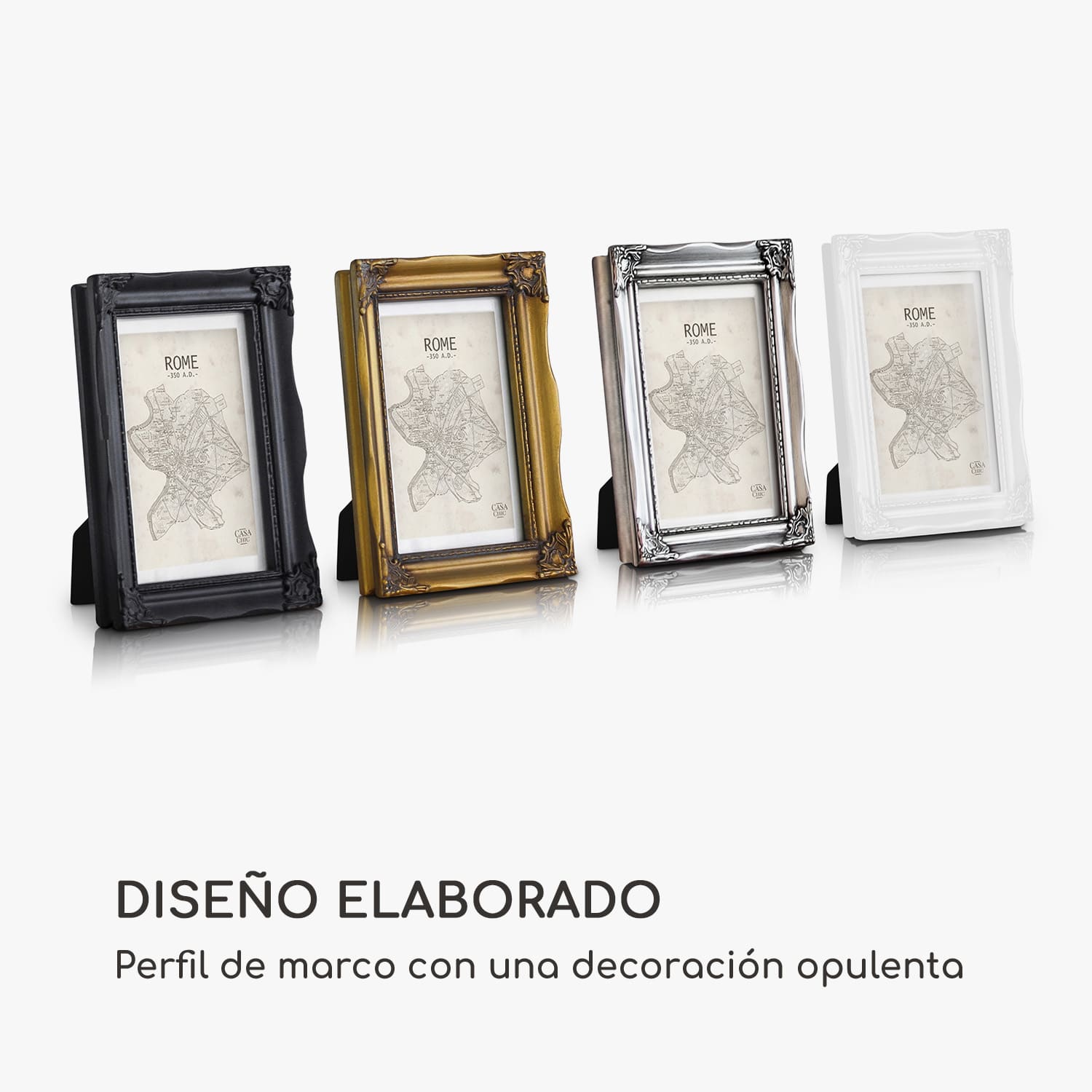 Marco de fotos Regent Rectangular 25 x 20 cm Fotos Paspartú Cristal Rococó Negro