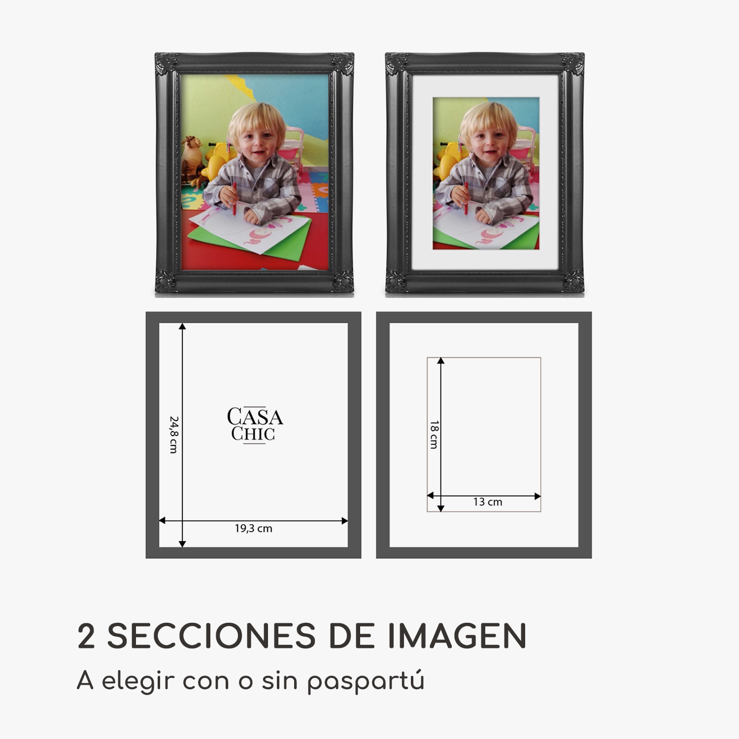 Marco de fotos Regent Rectangular 25 x 20 cm Fotos Paspartú Cristal Rococó Negro