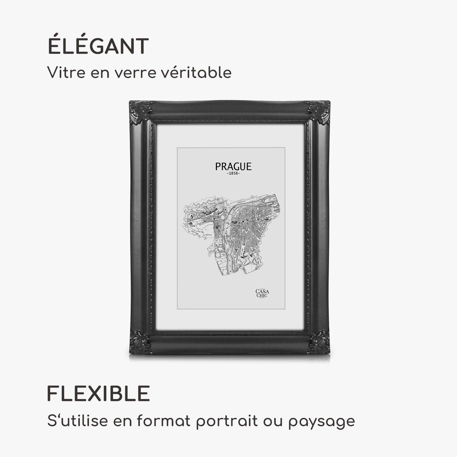 Regent cadre photo rectangulaire 25 x 20 cm photos passe-partout verre rococo Noir