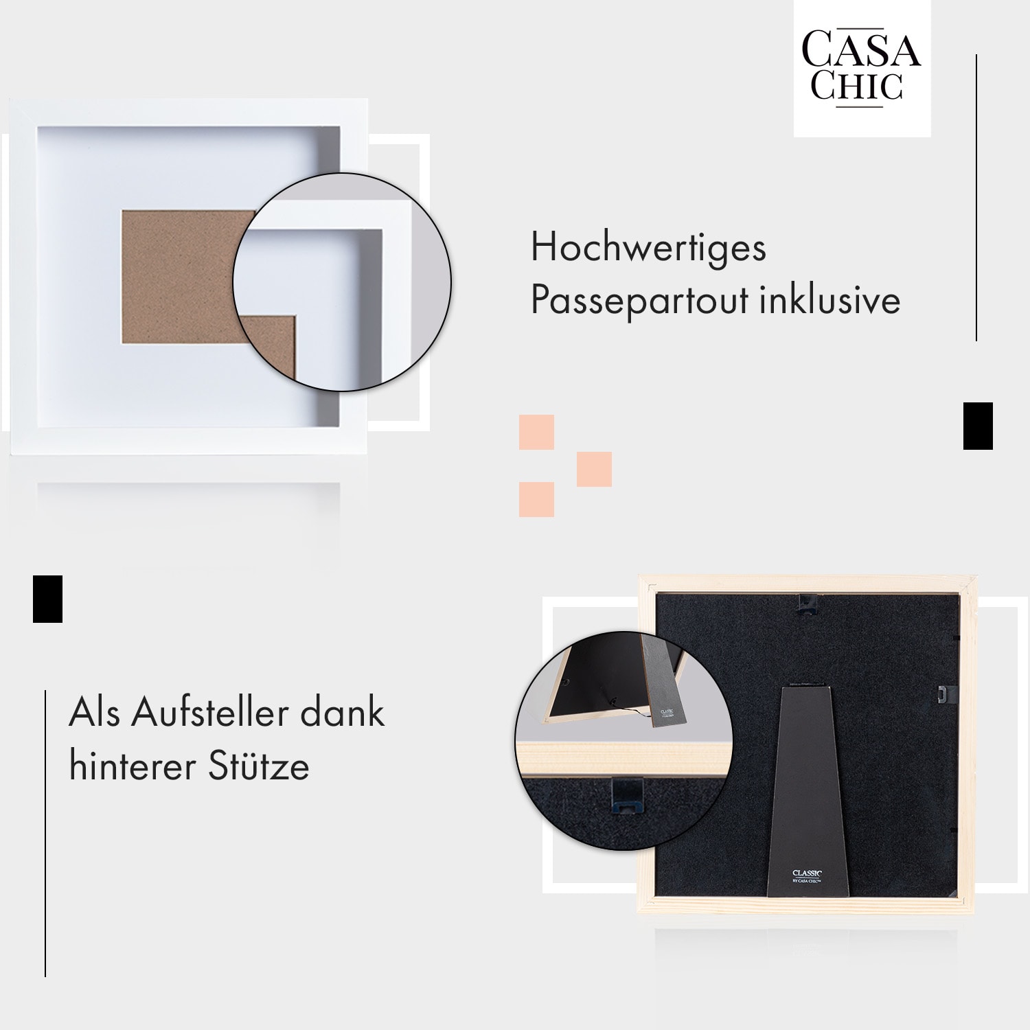 Camden Bilderrahmen 23 x 23 cm und 10 x 10 cm Passepartout Echtholz