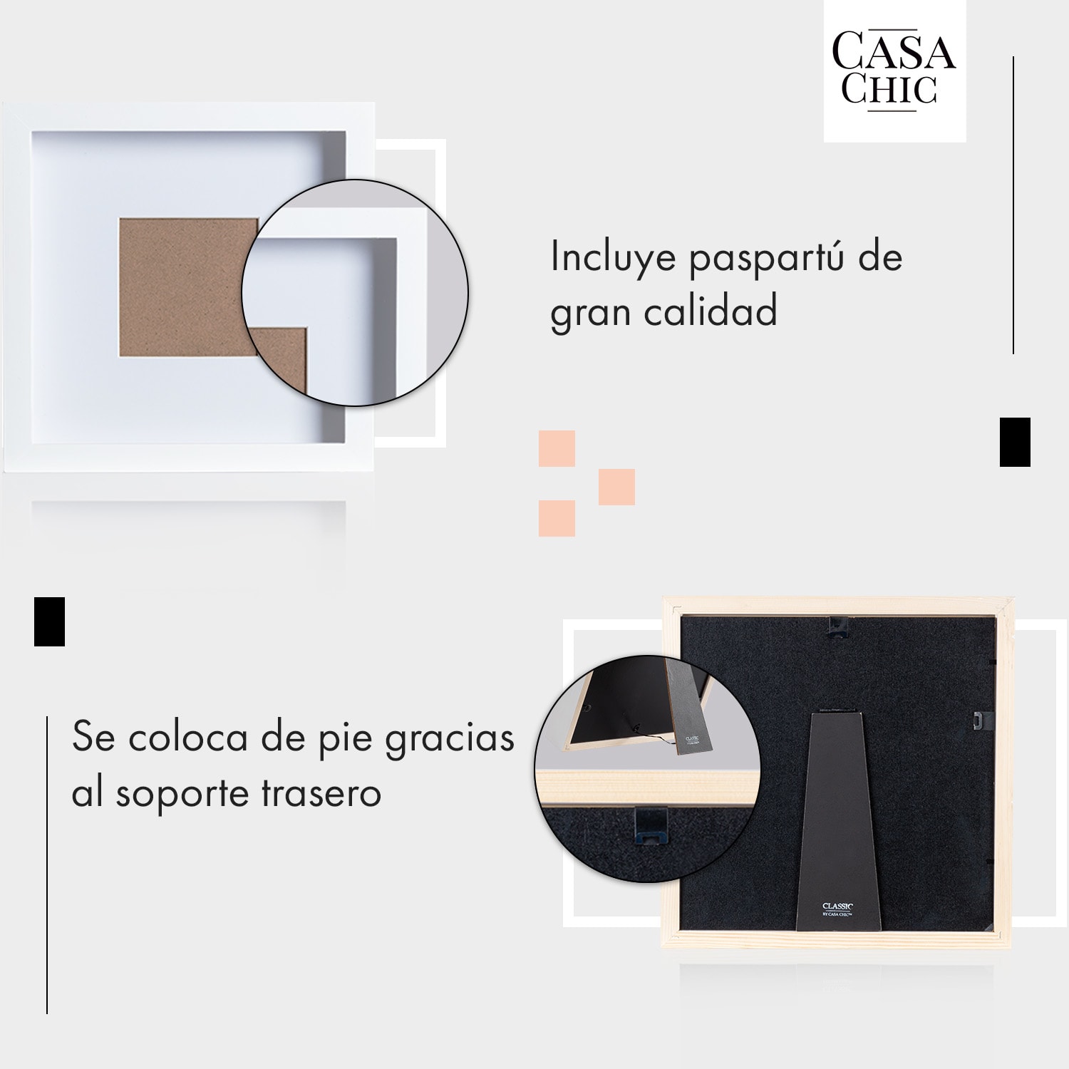 Marco de fotos Camden 23 x 23 cm y 10 x 10 cm Paspartú Madera real  Blanco