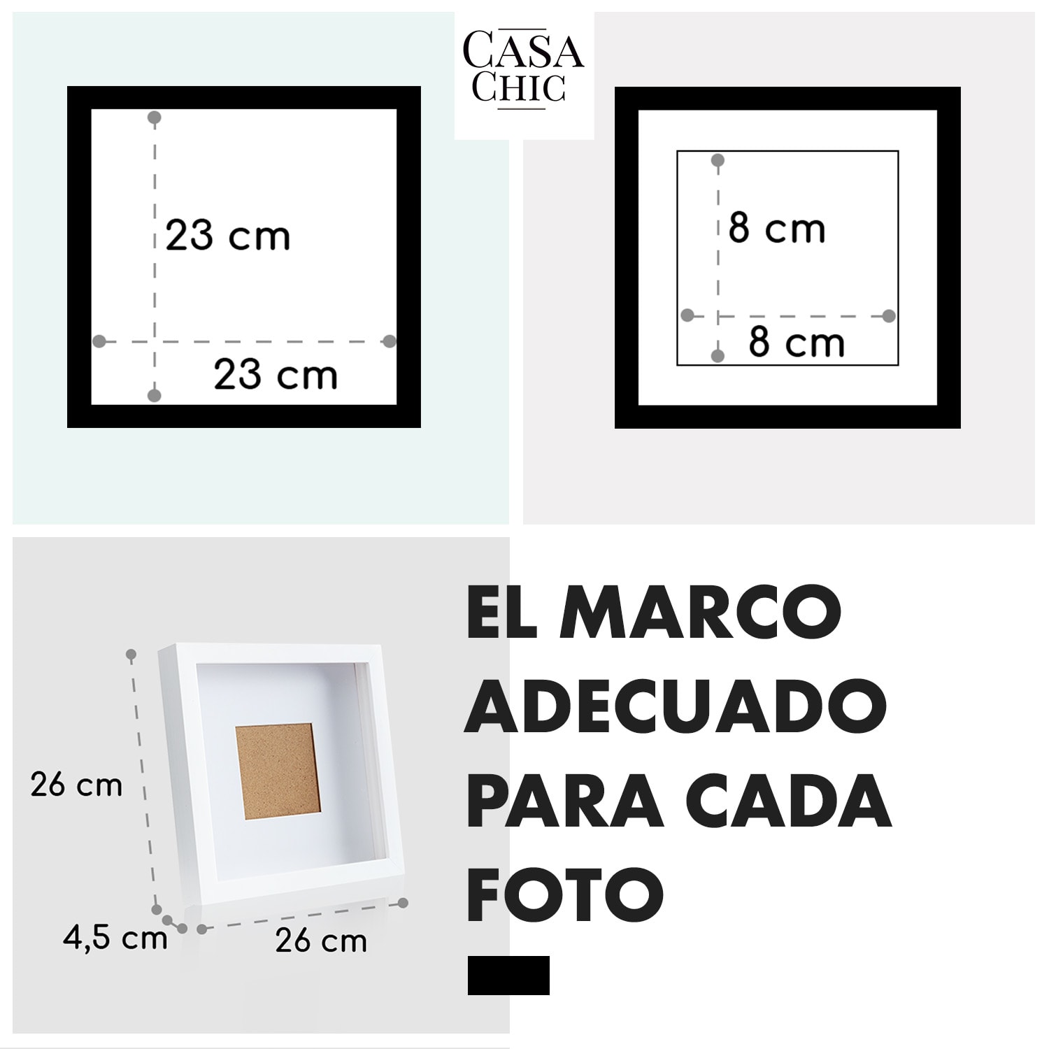 Marco de fotos Camden 23 x 23 cm y 10 x 10 cm Paspartú Madera real  Blanco