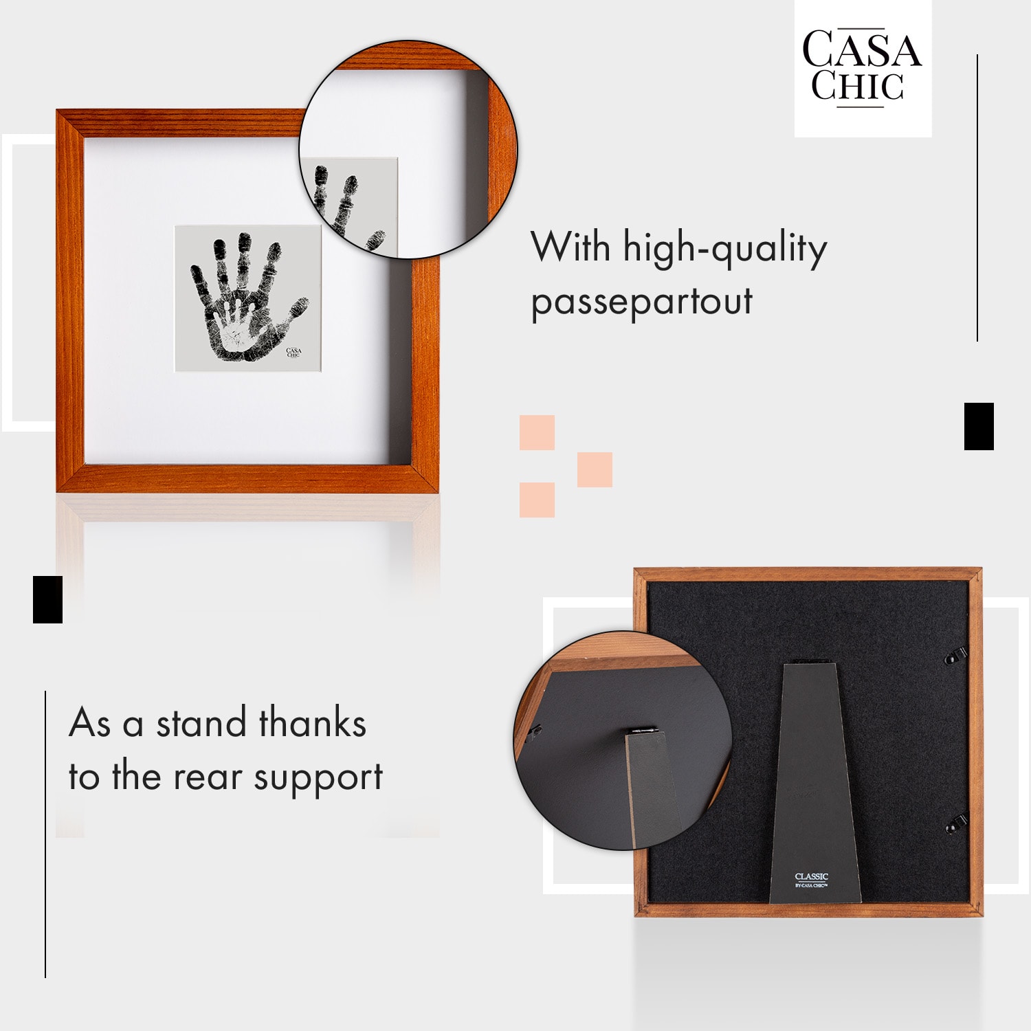 Camden, rám na obrázky, 23 x 23 cm a 10 x 10 cm, pasparta, pravé drevo  Hrdza