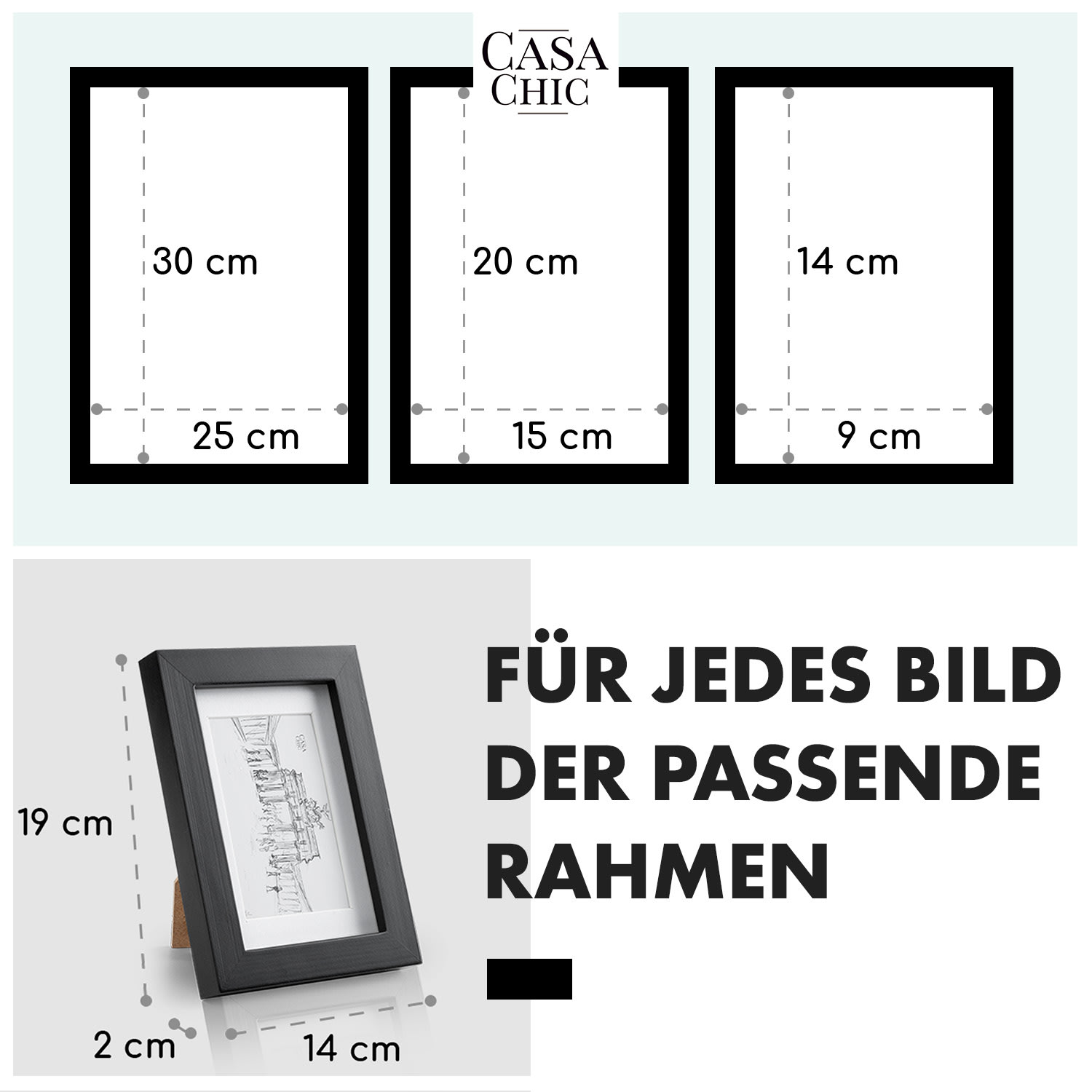Chalcot Bilderrahmen 7er-Set 3 Größen rechteckig Passepartout Echtholz Schwarz