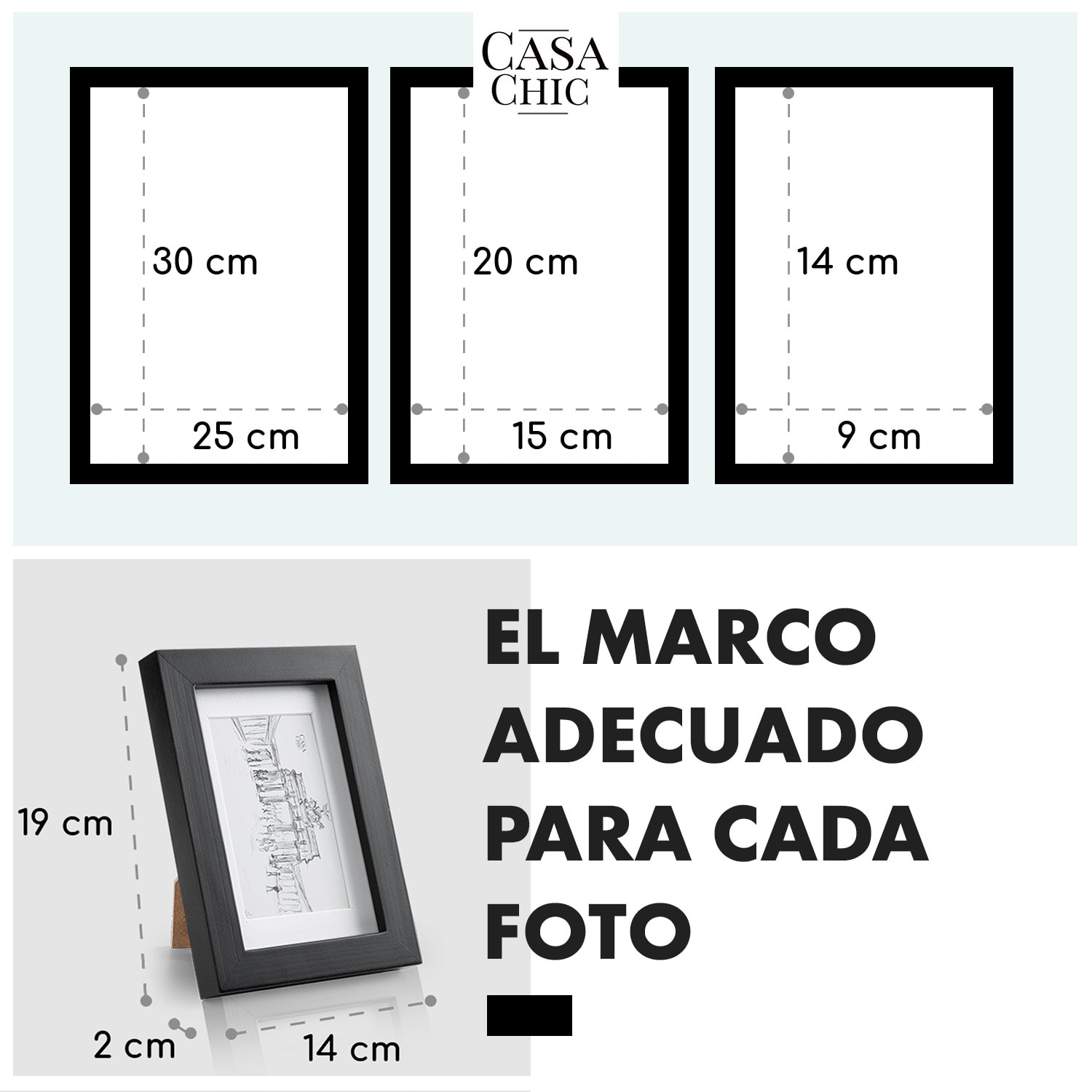 Chalcot Set de 7 marcos de fotos de 3 tamaños rectangulares paspartú de madera auténtica  Negro