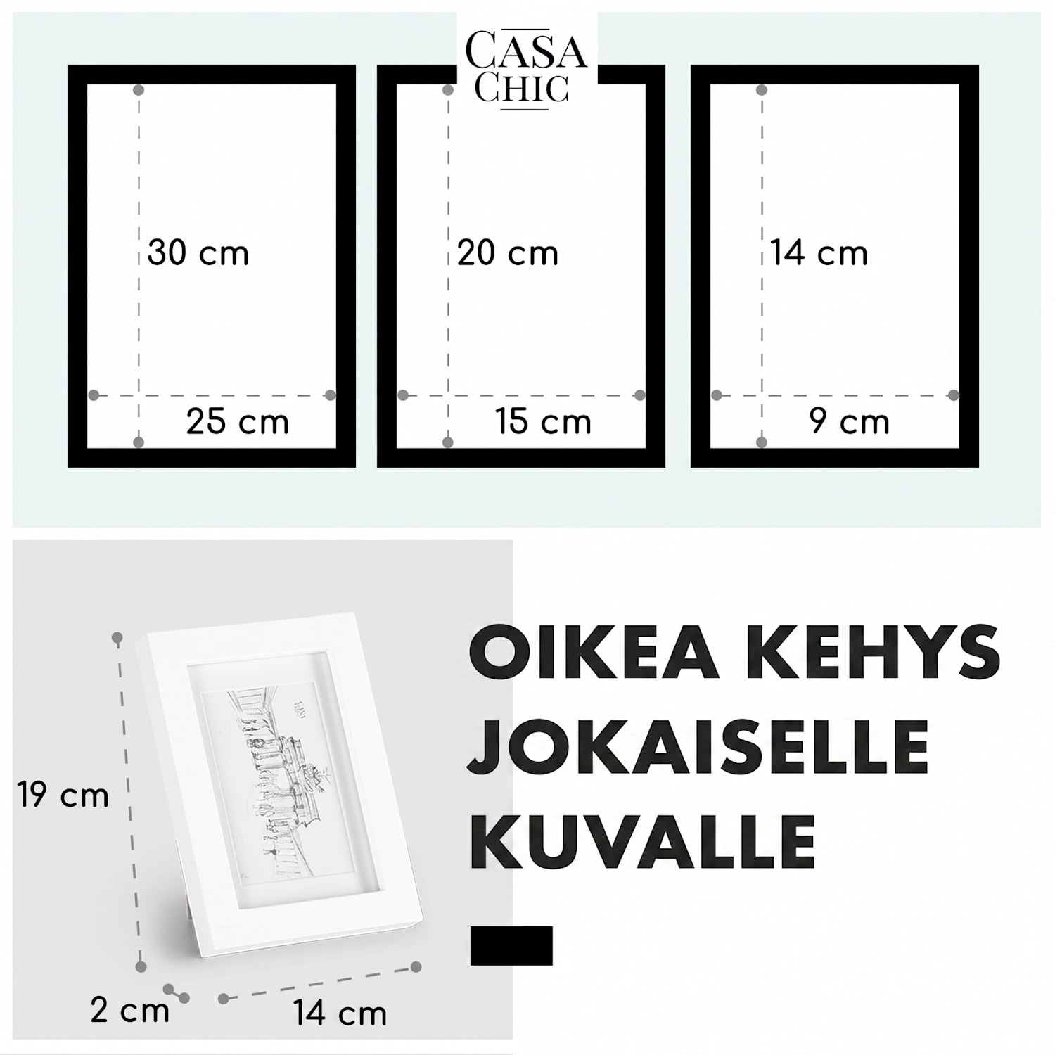 Chalcot-valokuvakehys 7 kpl/setti 3 kokoa suorakulmainen paspartuuri aitoa puuta  Valkoinen