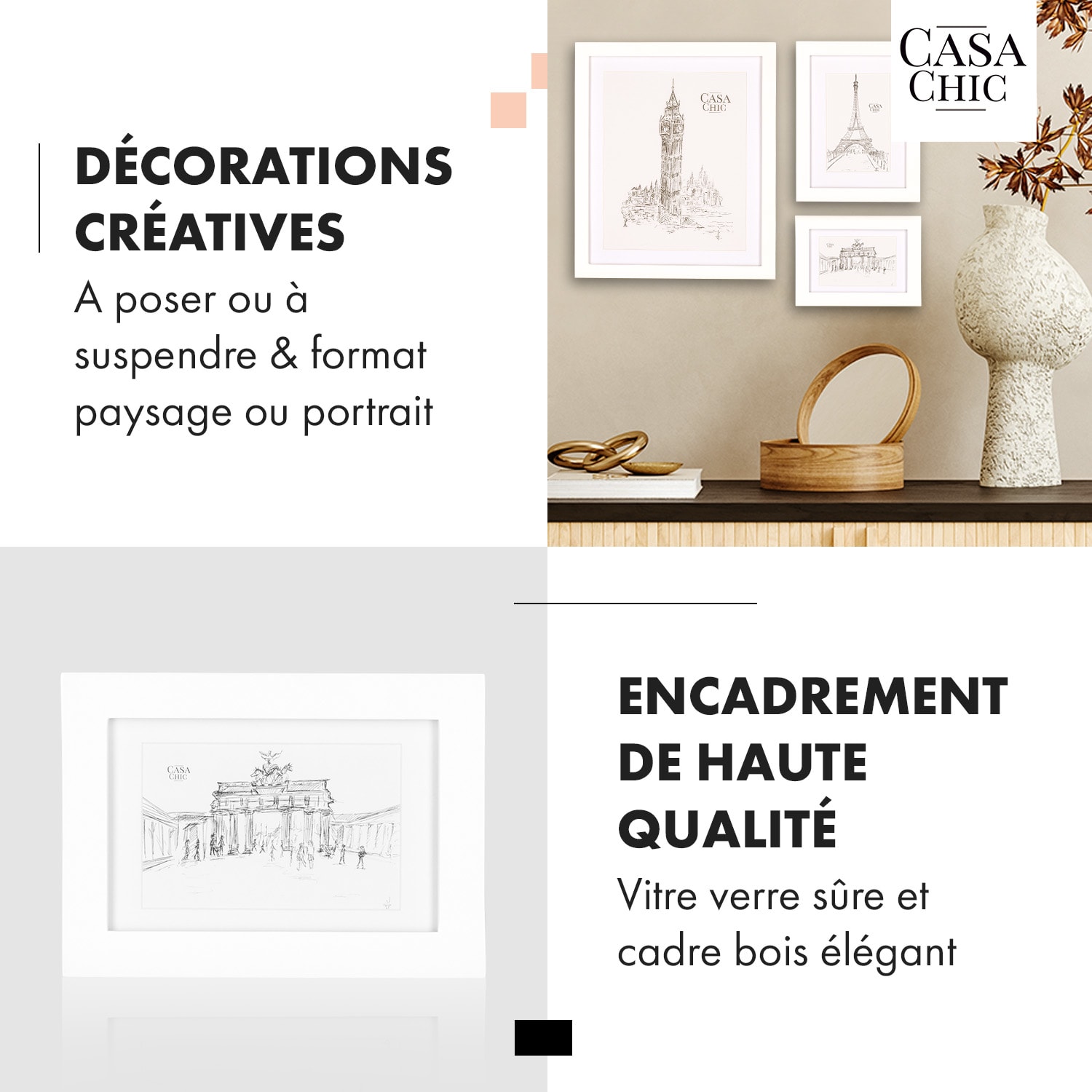 Chalcot cadre photo lot de 7 3 tailles rectangulaire passe-partout bois véritable  