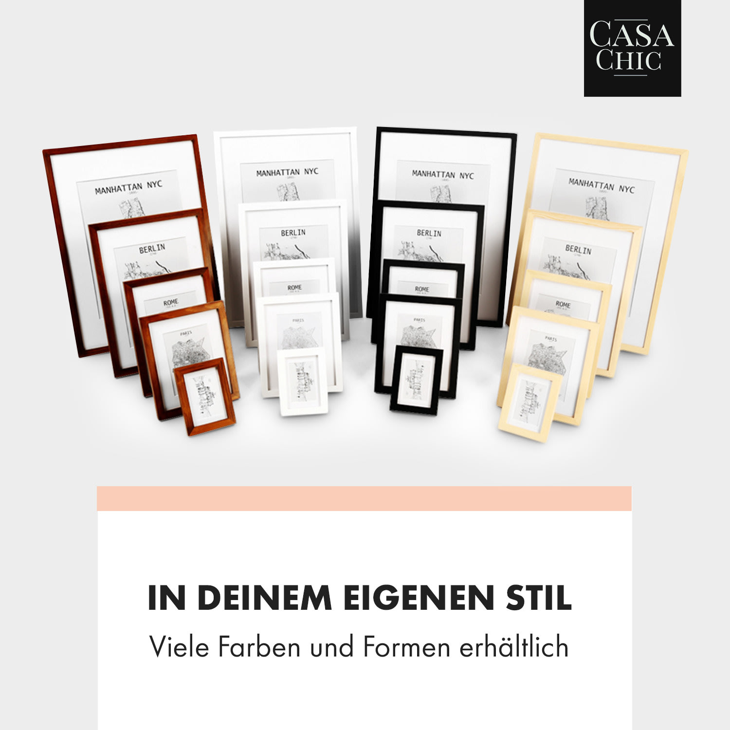 Chalcot Bilderrahmen 7er-Set 3 Größen rechteckig Passepartout Echtholz  Türkis