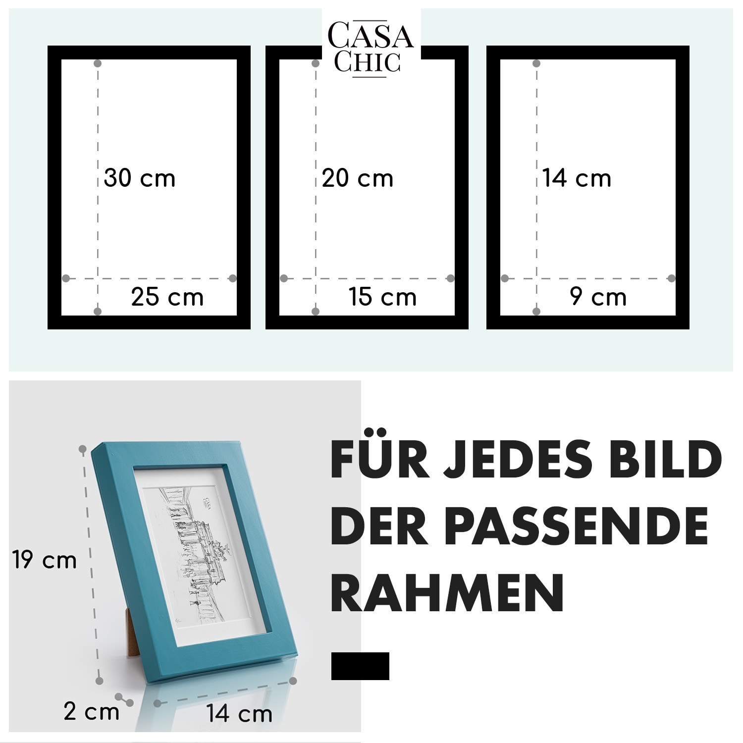 Chalcot Bilderrahmen 7er-Set 3 Größen rechteckig Passepartout Echtholz  Türkis