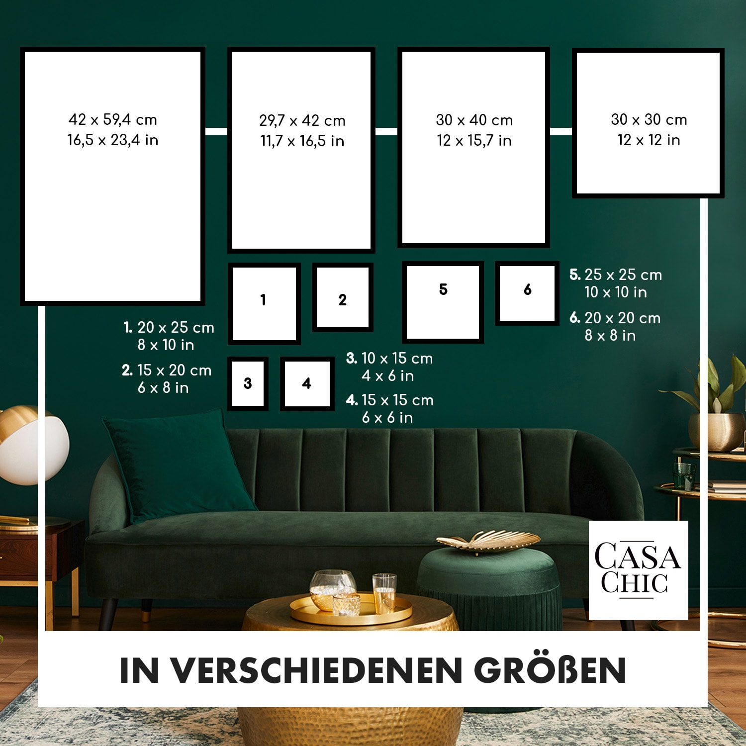 Chalcot Bilderrahmen 7er-Set 3 Größen rechteckig Passepartout Echtholz  Türkis