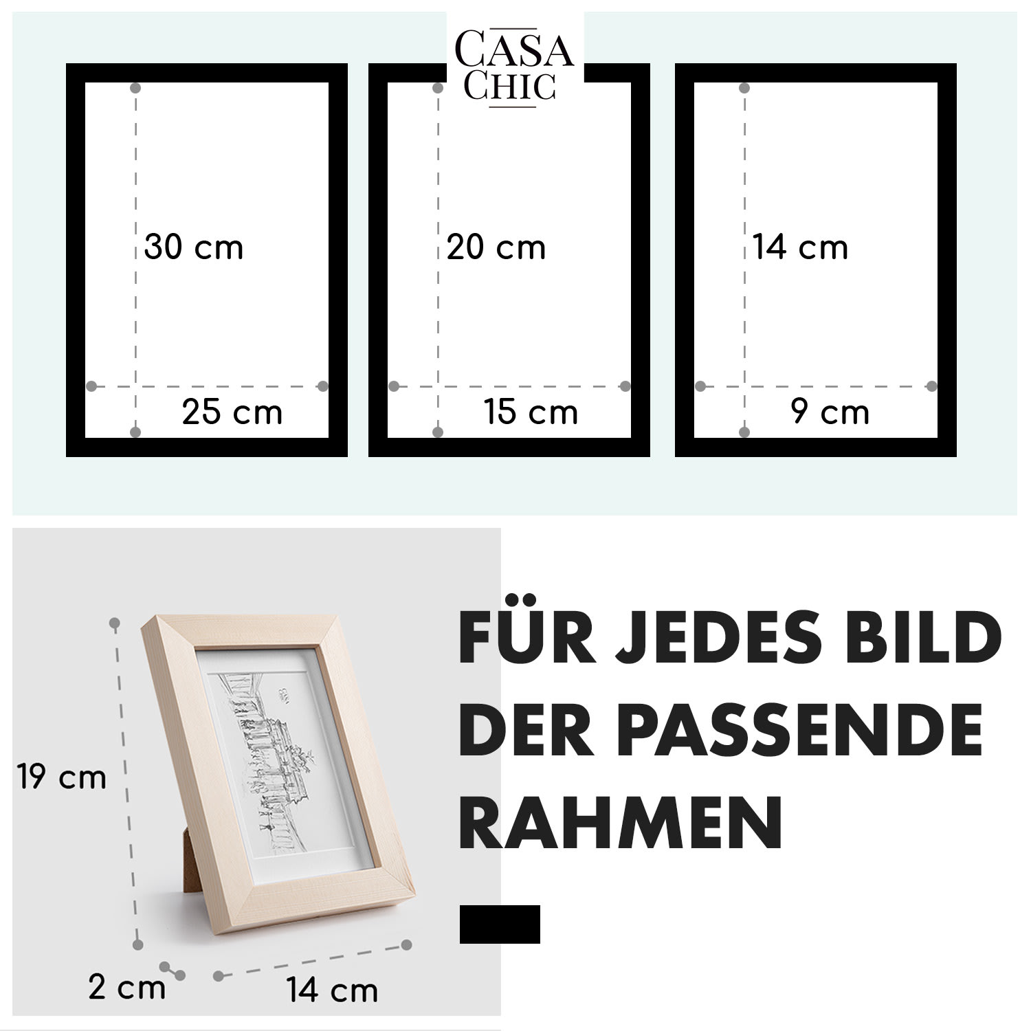 Chalcot Bilderrahmen 7er-Set 3 Größen rechteckig Passepartout Echtholz Natur