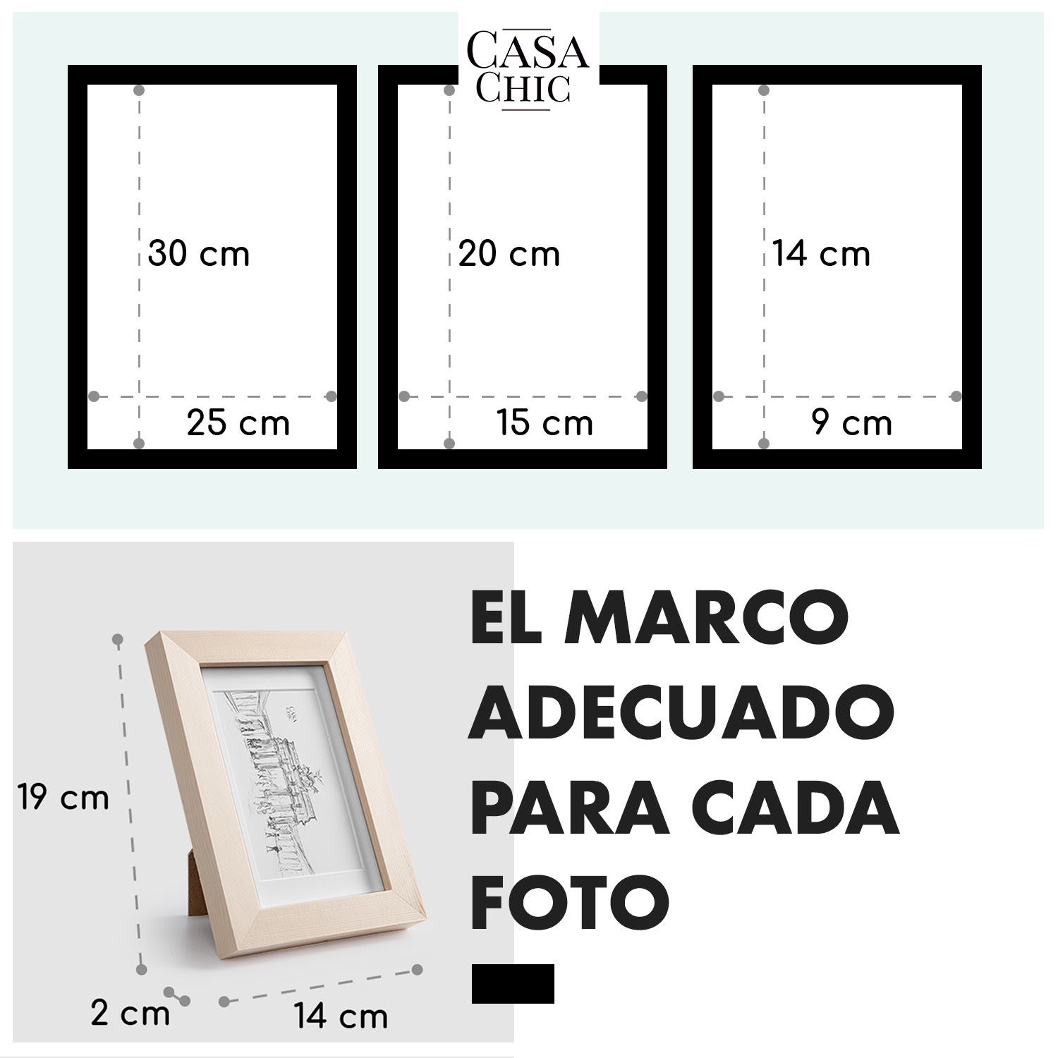 Chalcot Set de 7 marcos de fotos de 3 tamaños rectangulares paspartú de madera auténtica  Natural