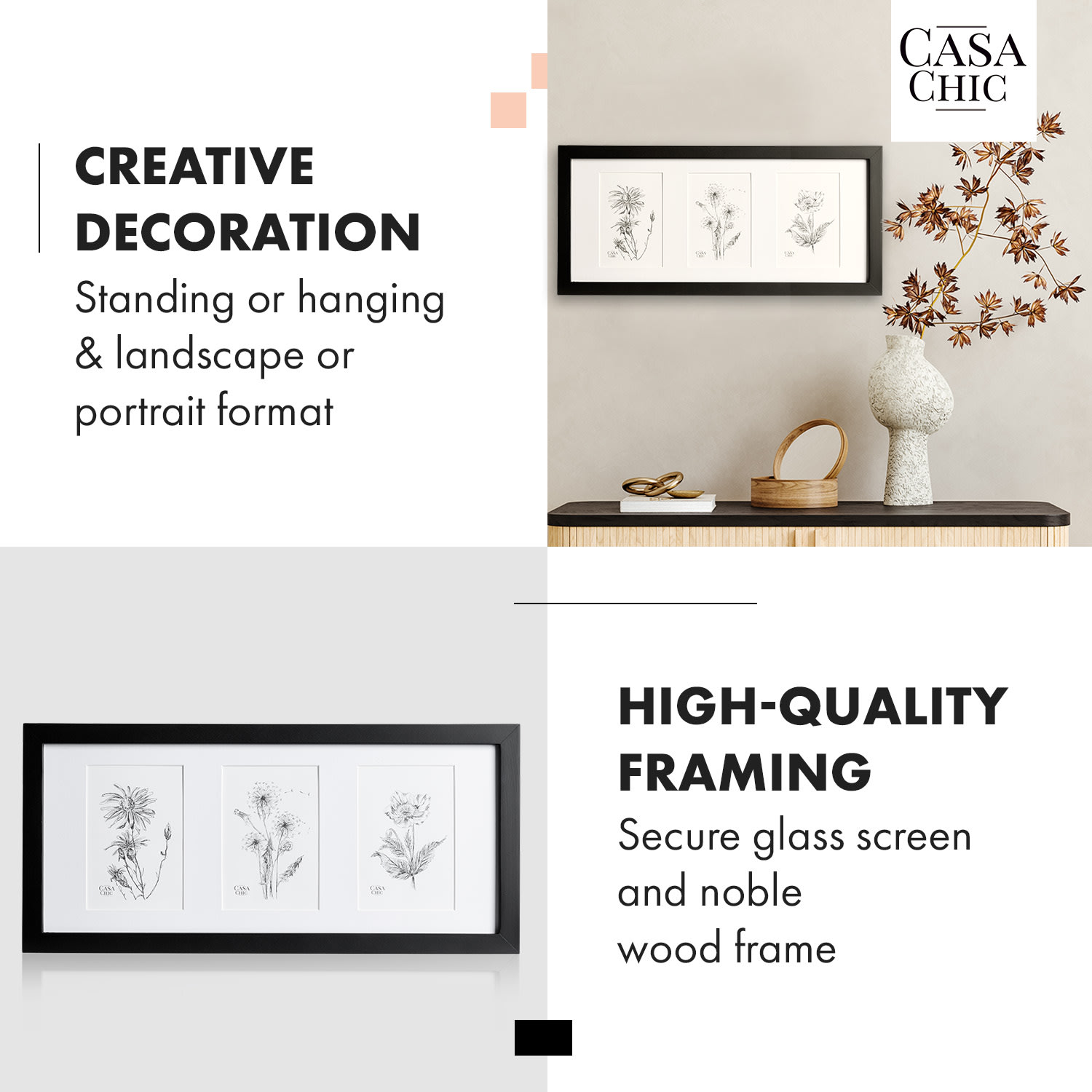 Moorgate, obdĺžnikový obrazový rám, 1 rám na 3 obrázky, 15 x 10 cm, pasparta, drevo 