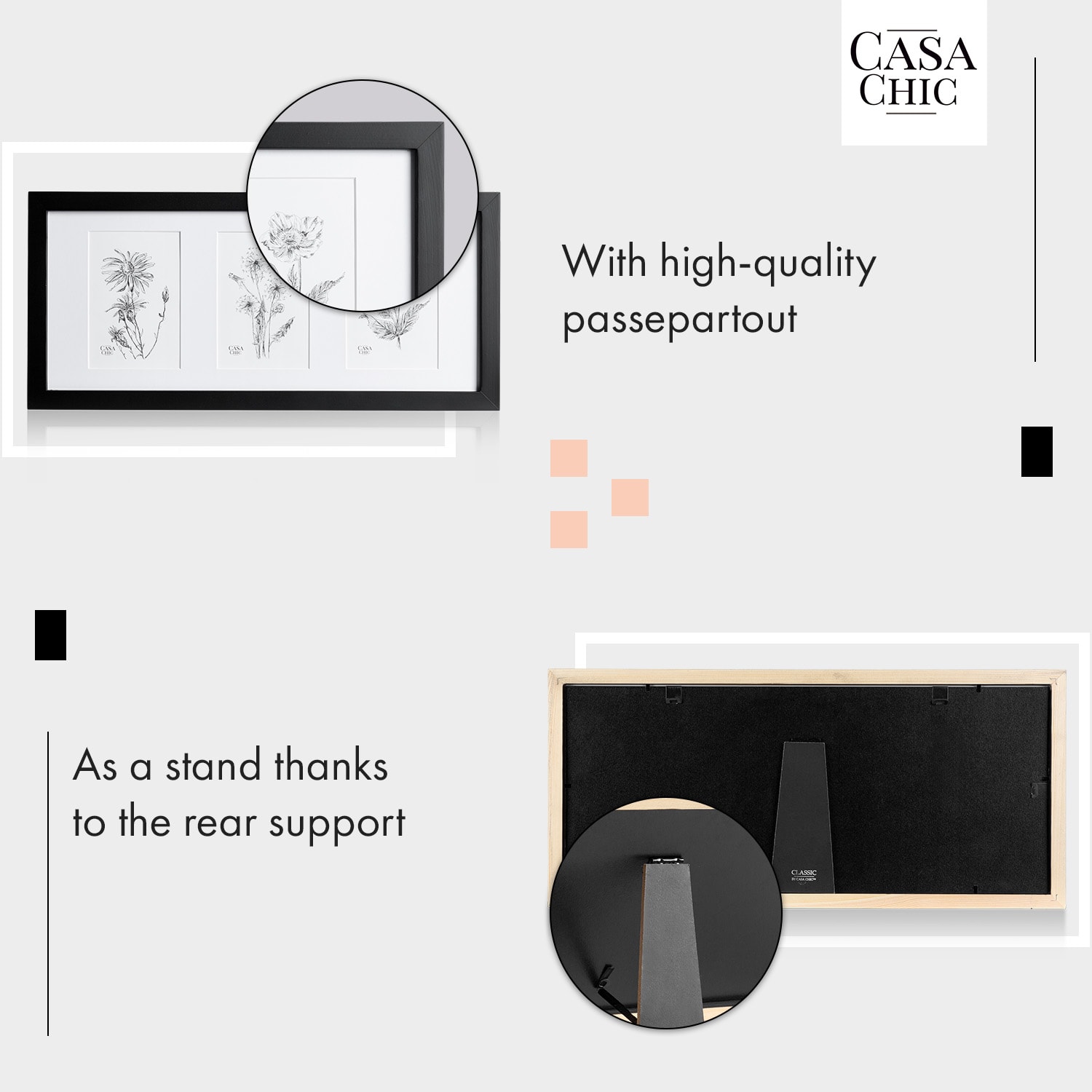 Moorgate, obdĺžnikový obrazový rám, 1 rám na 3 obrázky, 15 x 10 cm, pasparta, drevo 