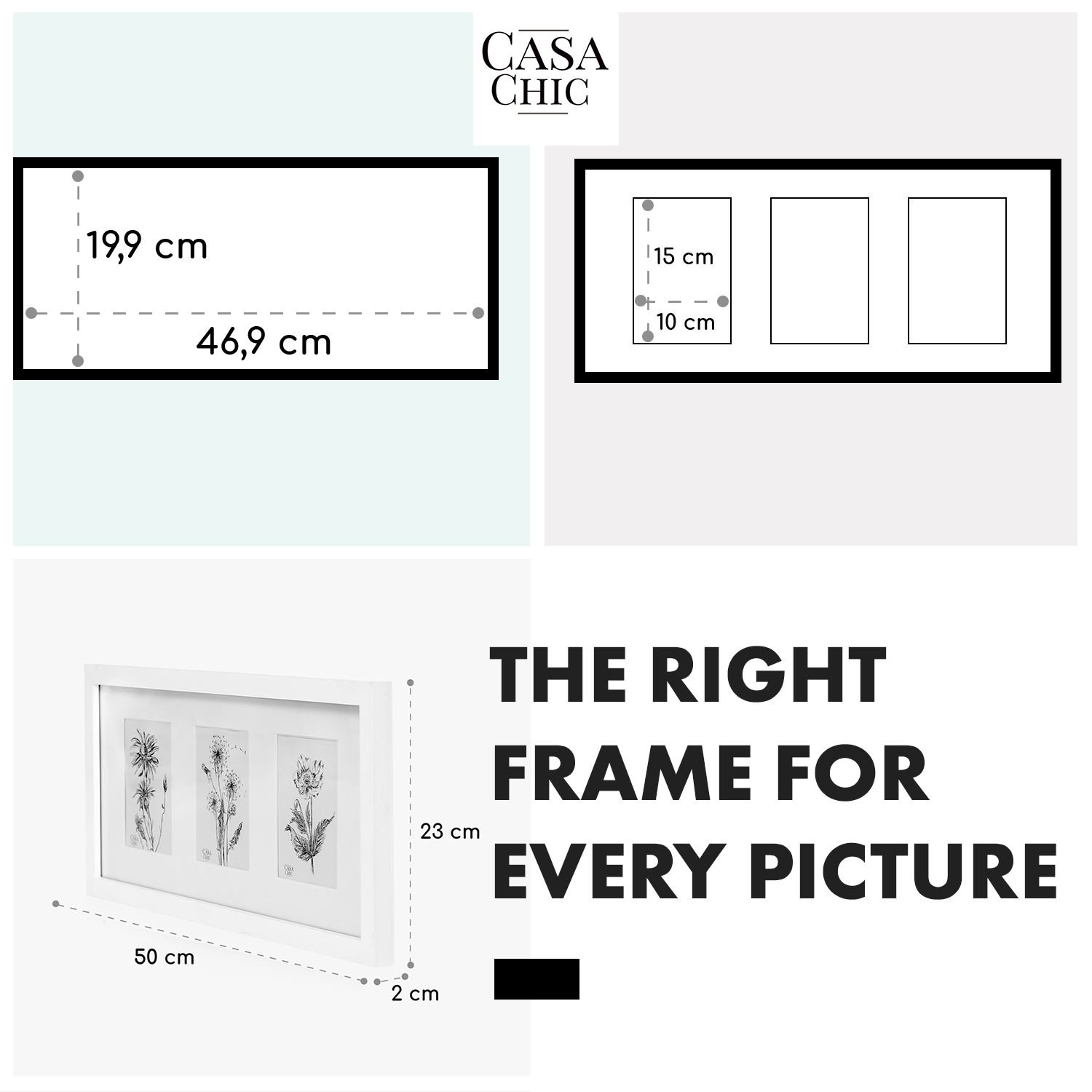 Moorgate, pravokutni okvir za slike, 1 okvir za 3 slike, 15 x 10 cm, nosač, drvo